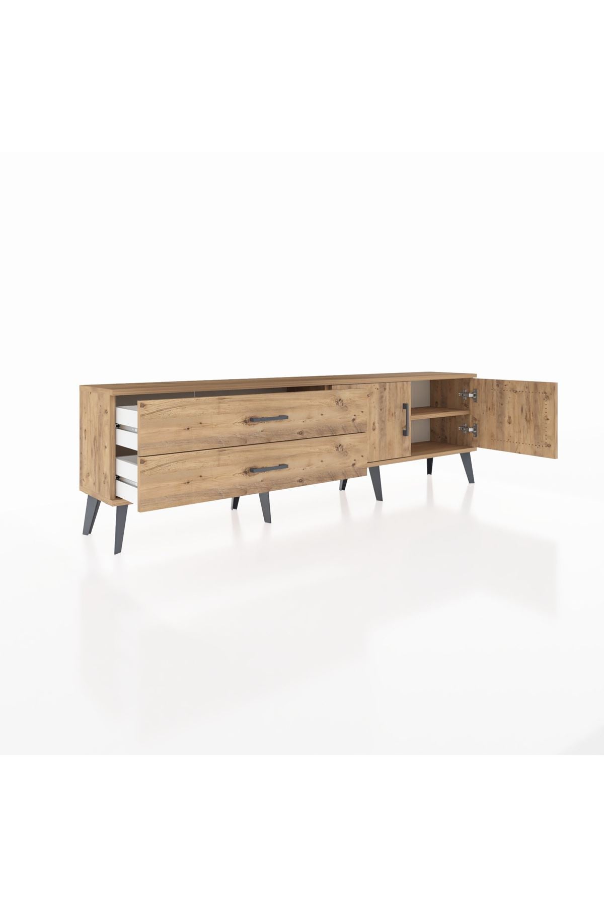 Arges TV Ünitesi Tek Raflı 2 Çekmeceli 2 Kapaklı 176x30x51 Çam-Çam/Çam
