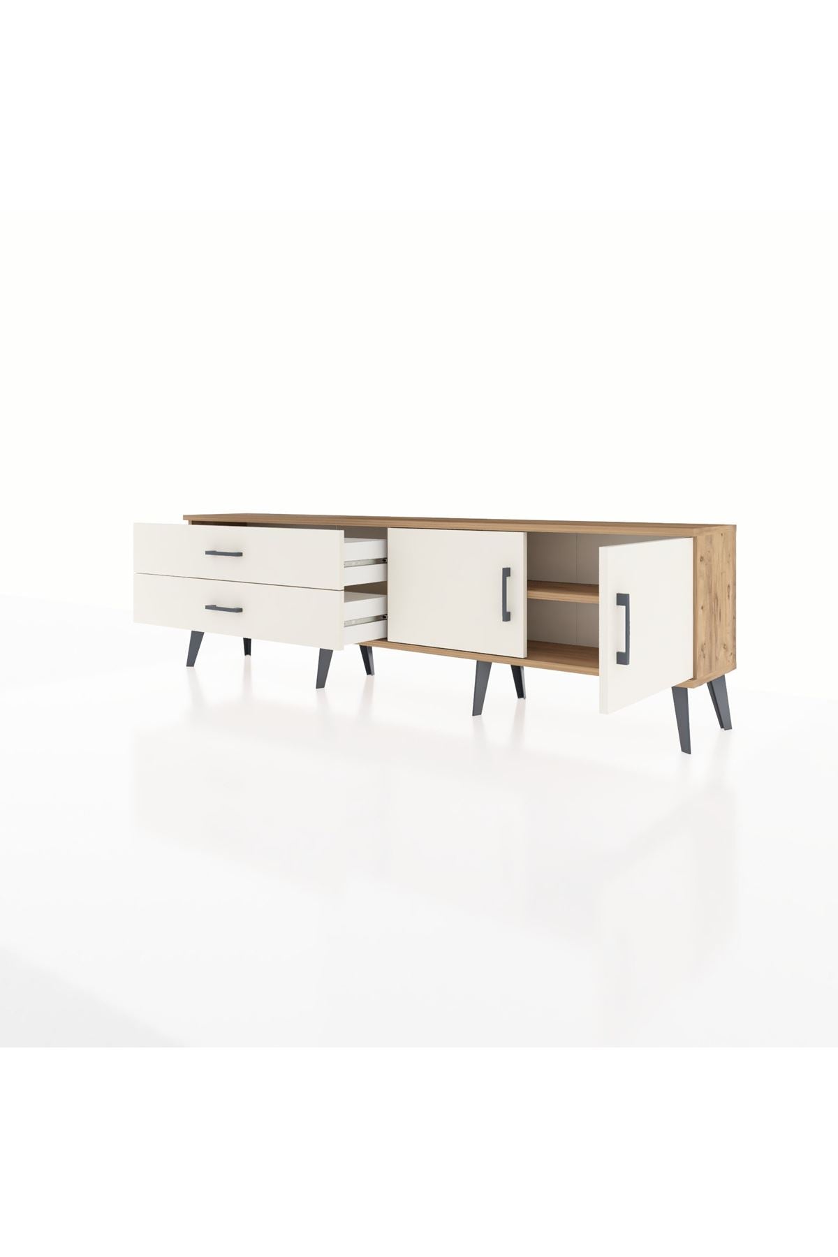 Arges TV Ünitesi Tek Raflı 2 Çekmeceli 2 Kapaklı 176x30x51 Çam-Aytaşı/Aytaşı