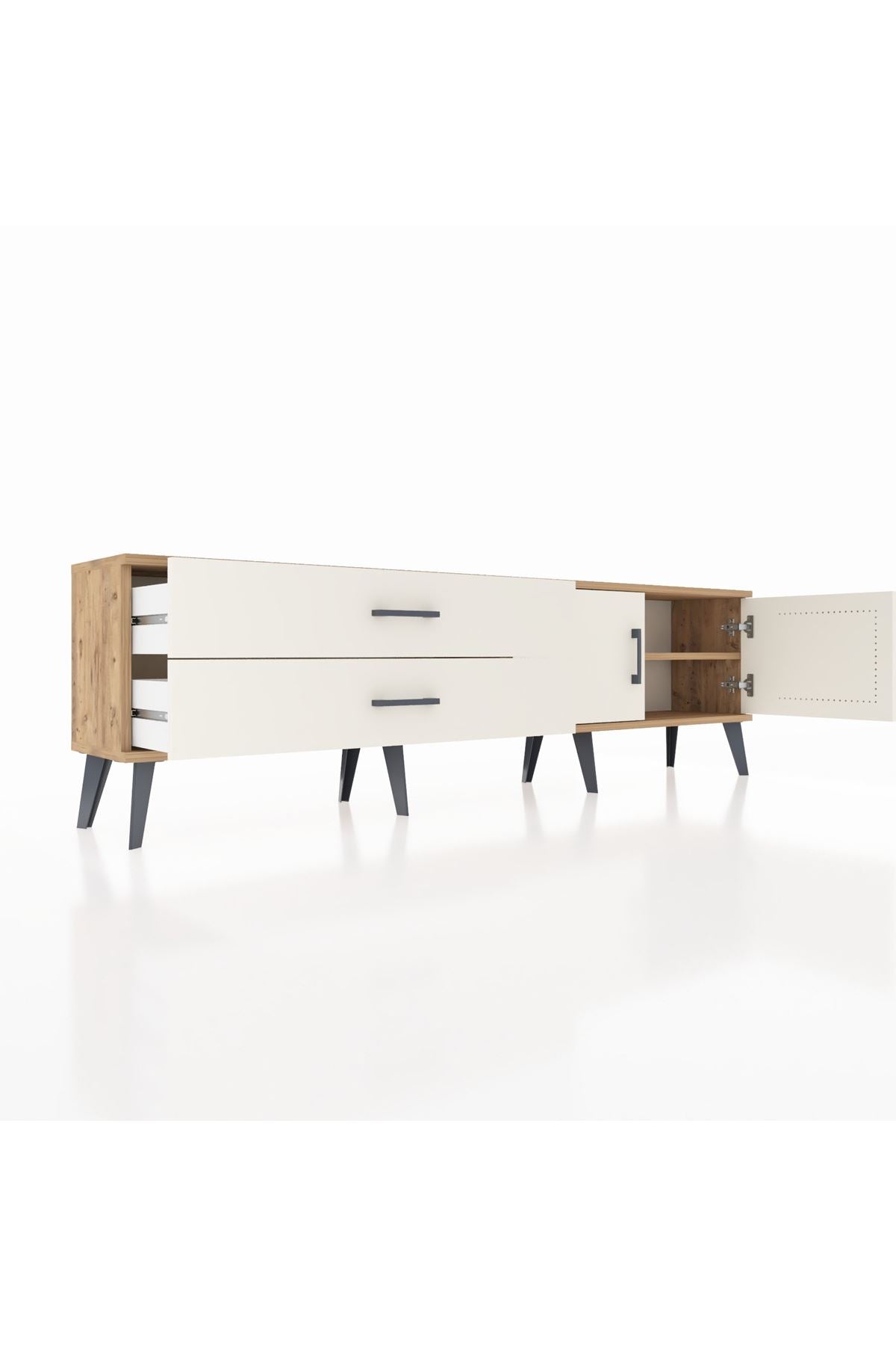 Arges TV Ünitesi Tek Raflı 2 Çekmeceli 2 Kapaklı 176x30x51 Çam-Aytaşı/Aytaşı
