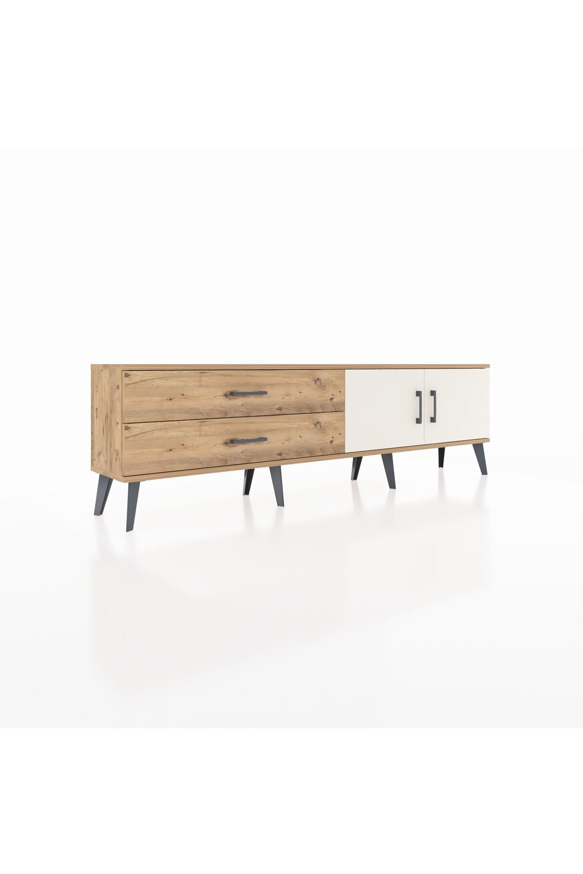 Arges TV Ünitesi Tek Raflı 2 Çekmeceli 2 Kapaklı 176x30x51 Çam-Aytaşı/Çam