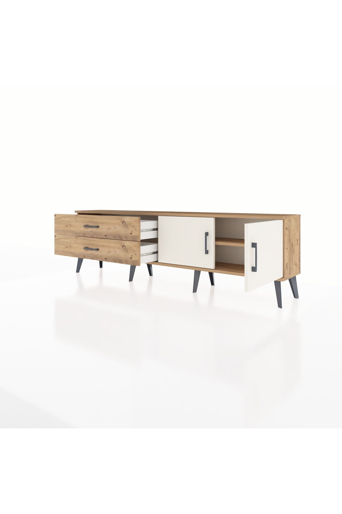 Arges TV Ünitesi Tek Raflı 2 Çekmeceli 2 Kapaklı 176x30x51 Çam-Aytaşı/Çam