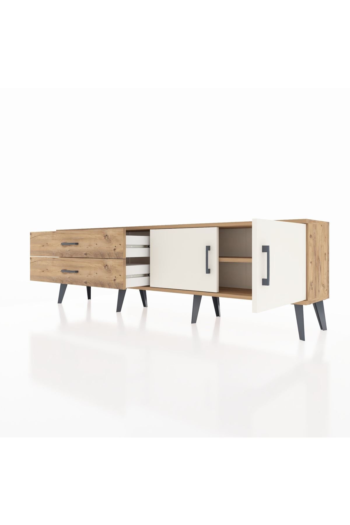 Arges TV Ünitesi Tek Raflı 2 Çekmeceli 2 Kapaklı 176x30x51 Çam-Aytaşı/Çam