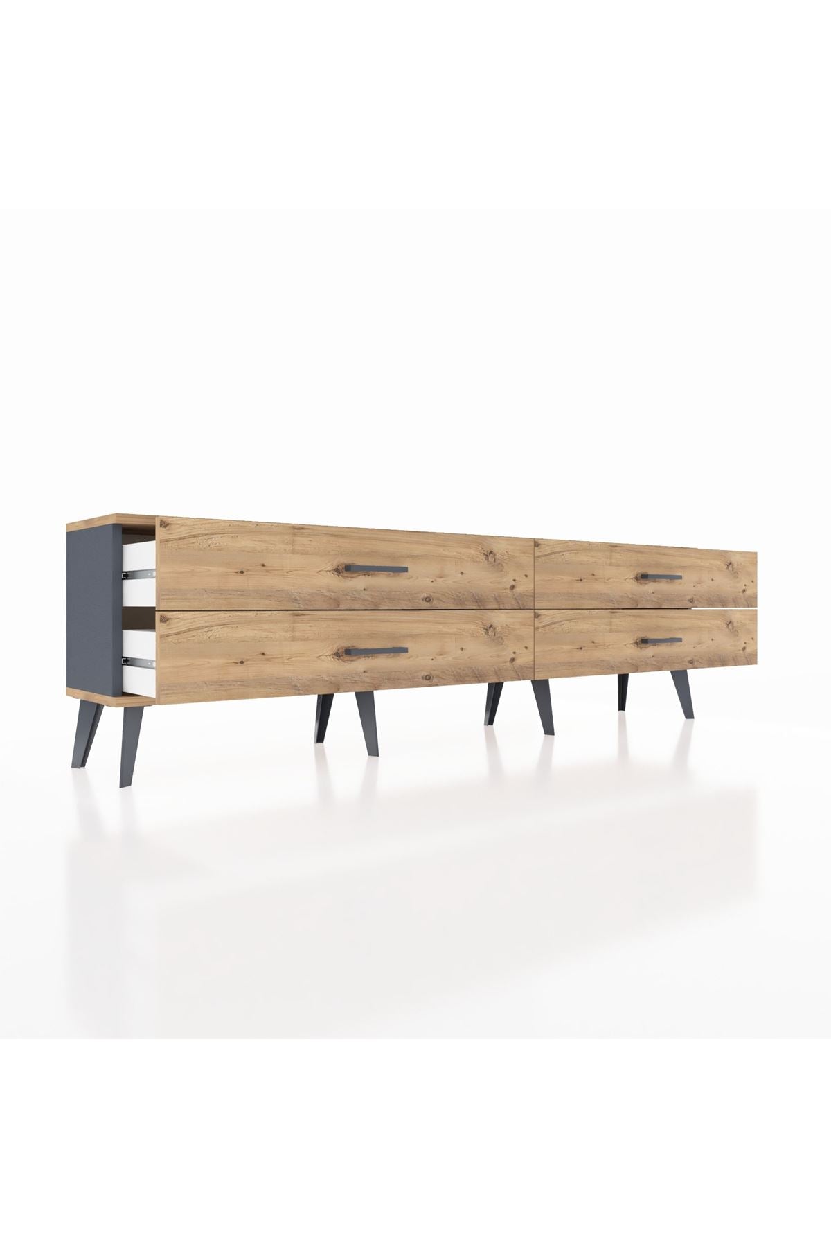 Arges TV Ünitesi 4 Çekmeceli  176x30x51 Antrasit-Çam/Çam