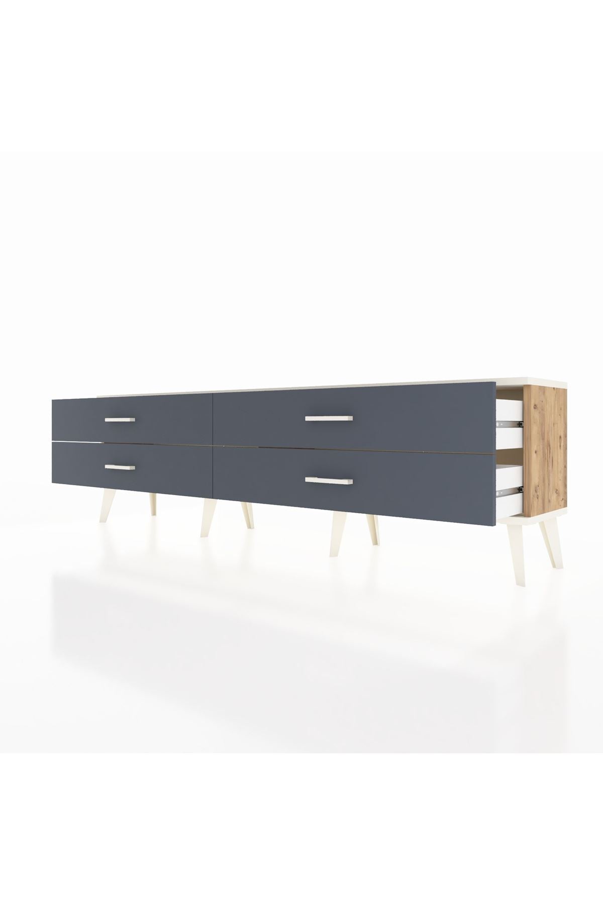 Arges TV Ünitesi 4 Çekmeceli  176x30x51 Çam-Aytaşı/Antrasit