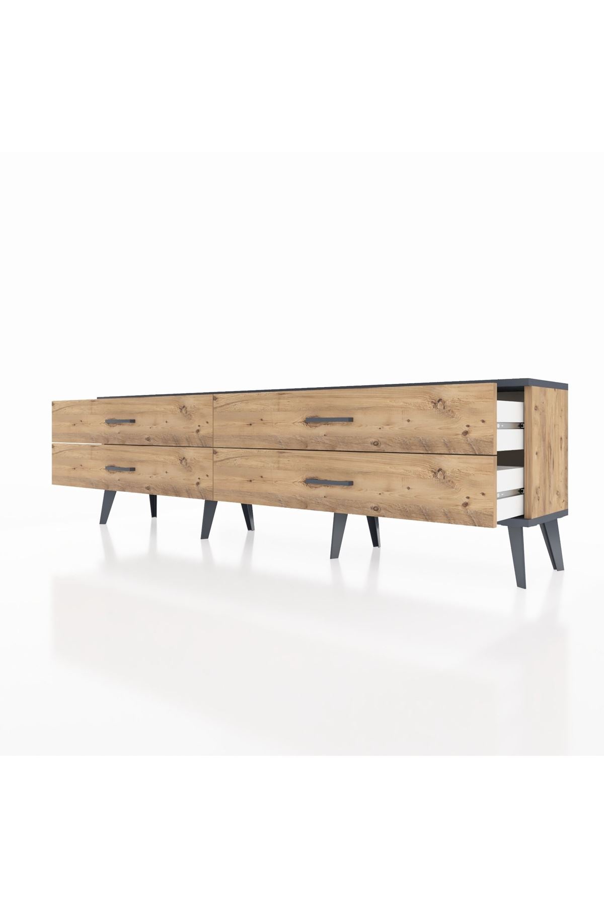 Arges TV Ünitesi 4 Çekmeceli  176x30x51 Çam-Antrasit/Çam