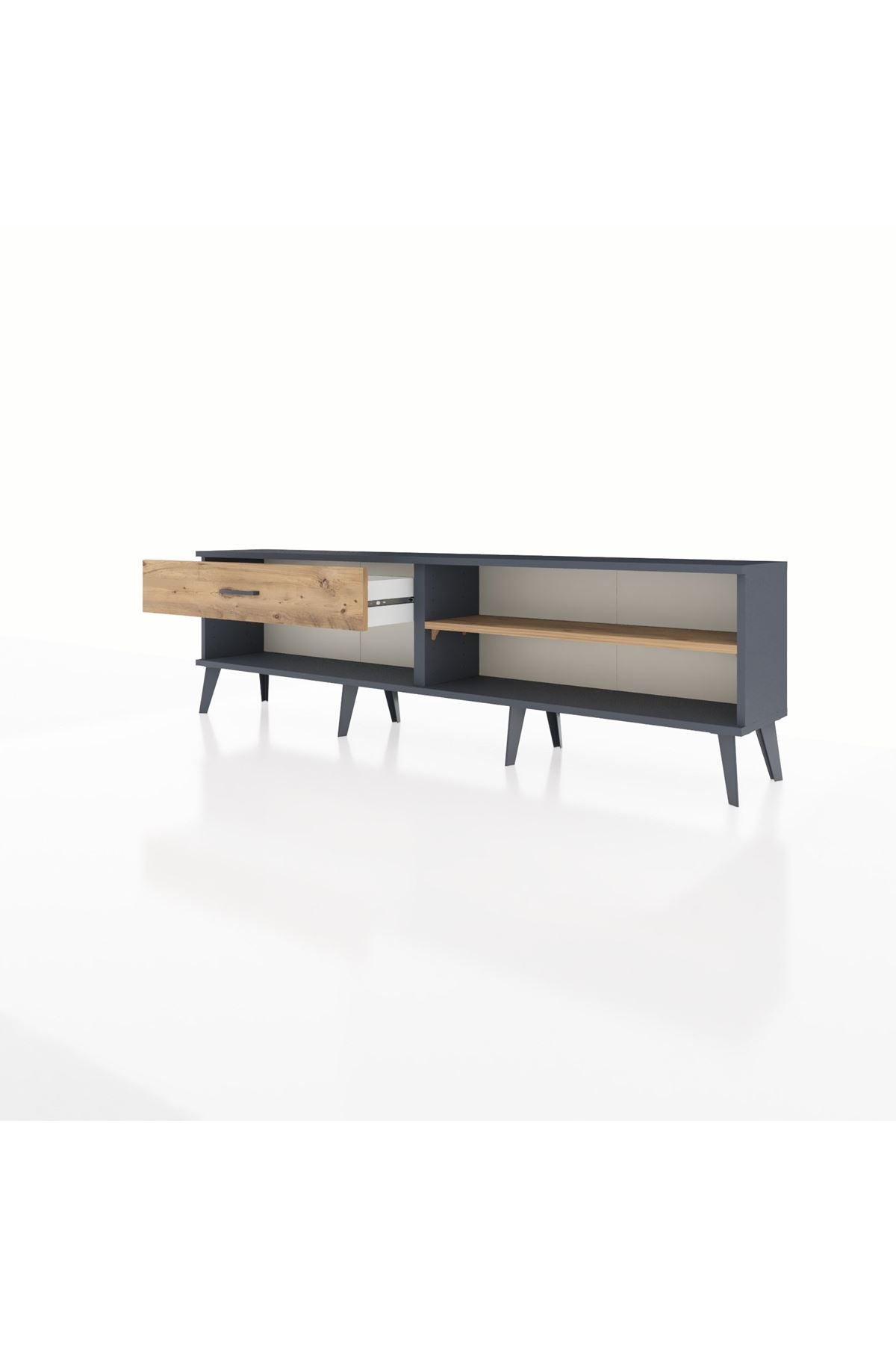 Arges TV Ünitesi Tek Raflı Tek Çekmeceli  176x30x51 Antrasit-Çam/Çam