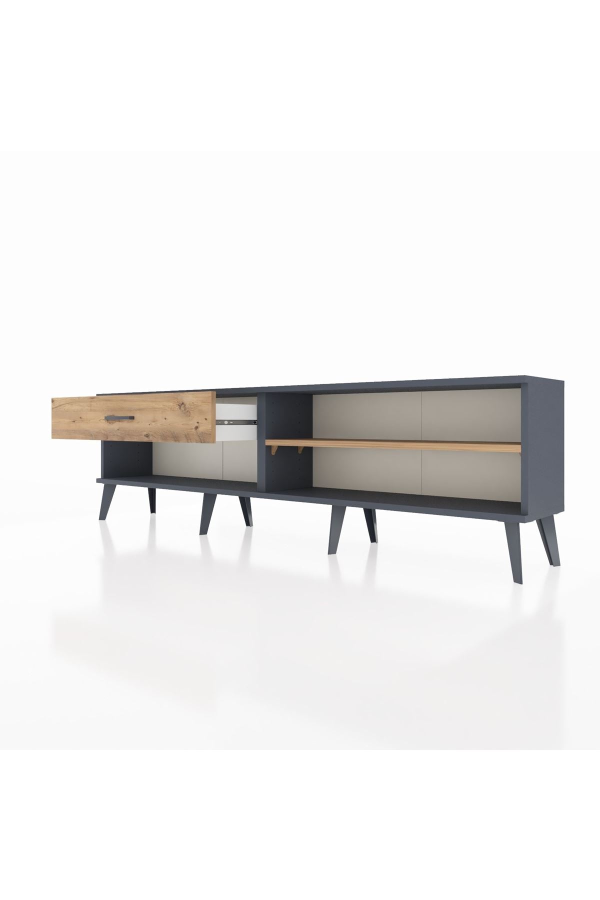 Arges TV Ünitesi Tek Raflı Tek Çekmeceli  176x30x51 Antrasit-Çam/Çam