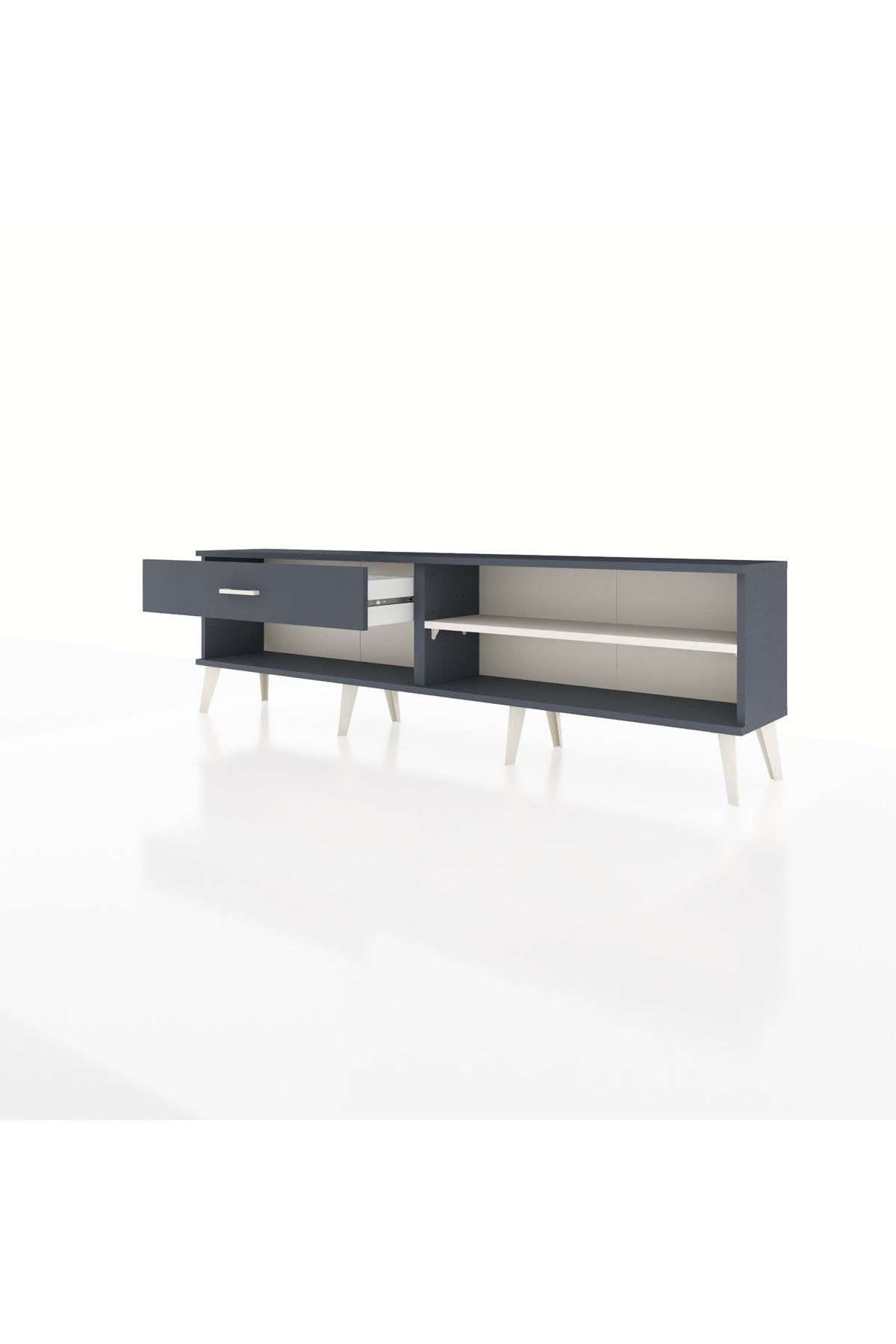 Arges TV Ünitesi Tek Raflı Tek Çekmeceli  176x30x51 Antrasit-Aytaşı/Antrasit