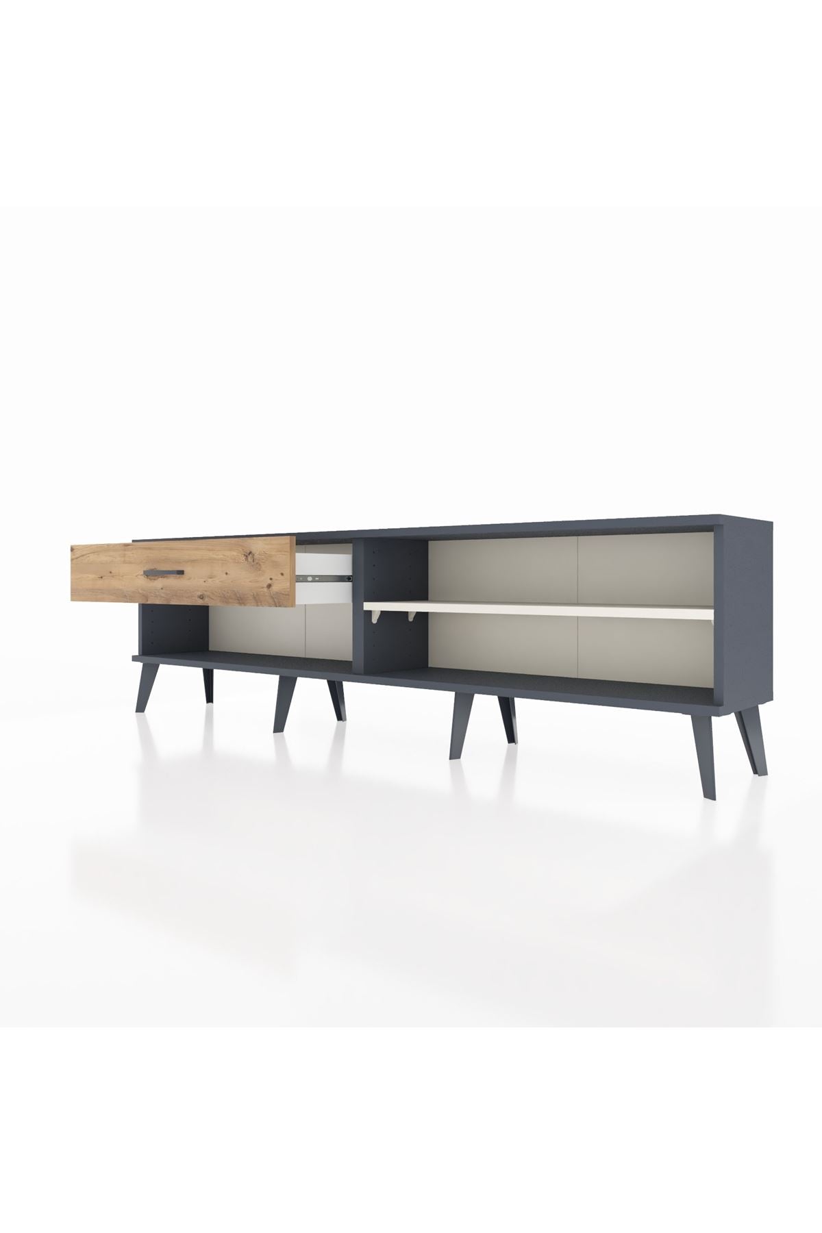 Arges TV Ünitesi Tek Raflı Tek Çekmeceli  176x30x51 Antrasit-Aytaşı/Çam