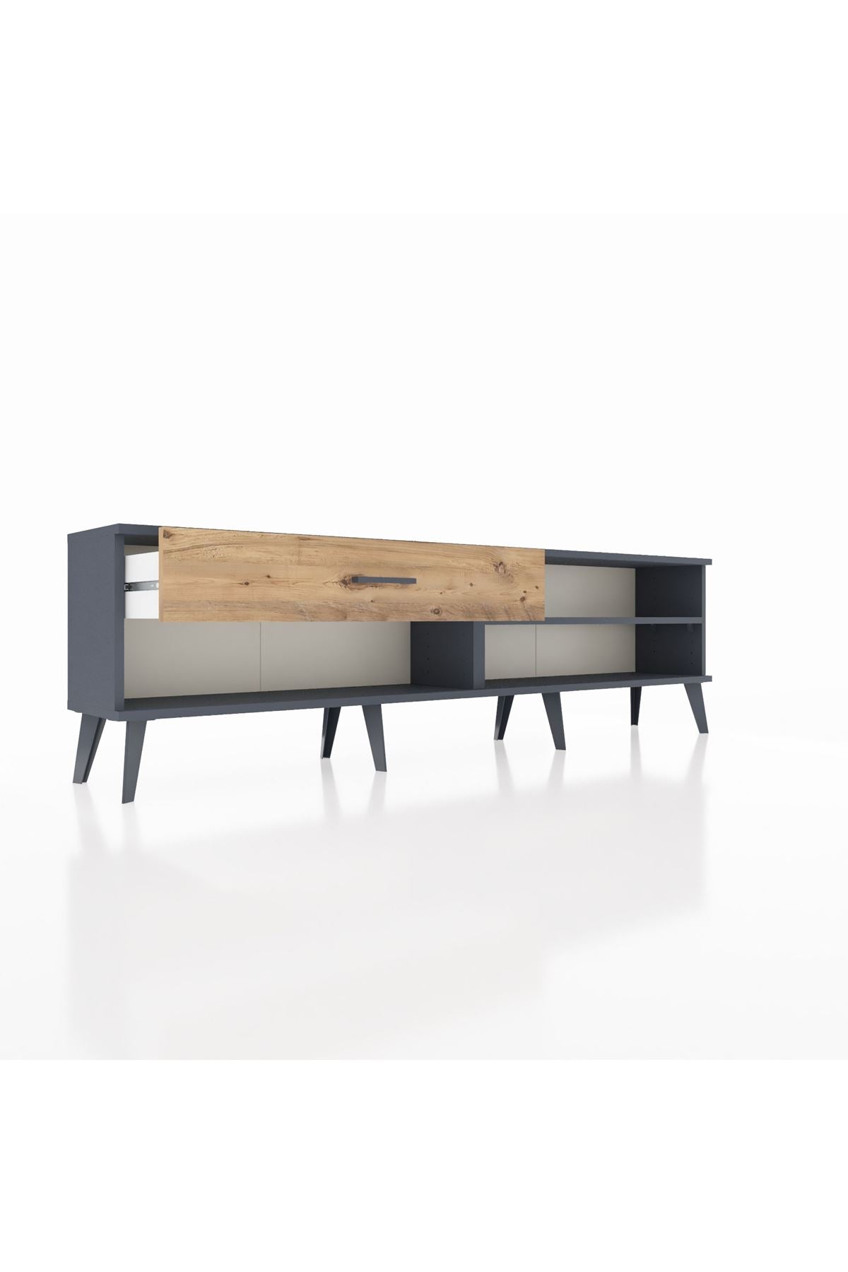 Arges TV Ünitesi Tek Raflı Tek Çekmeceli  176x30x51 Antrasit-Antrasit/Çam