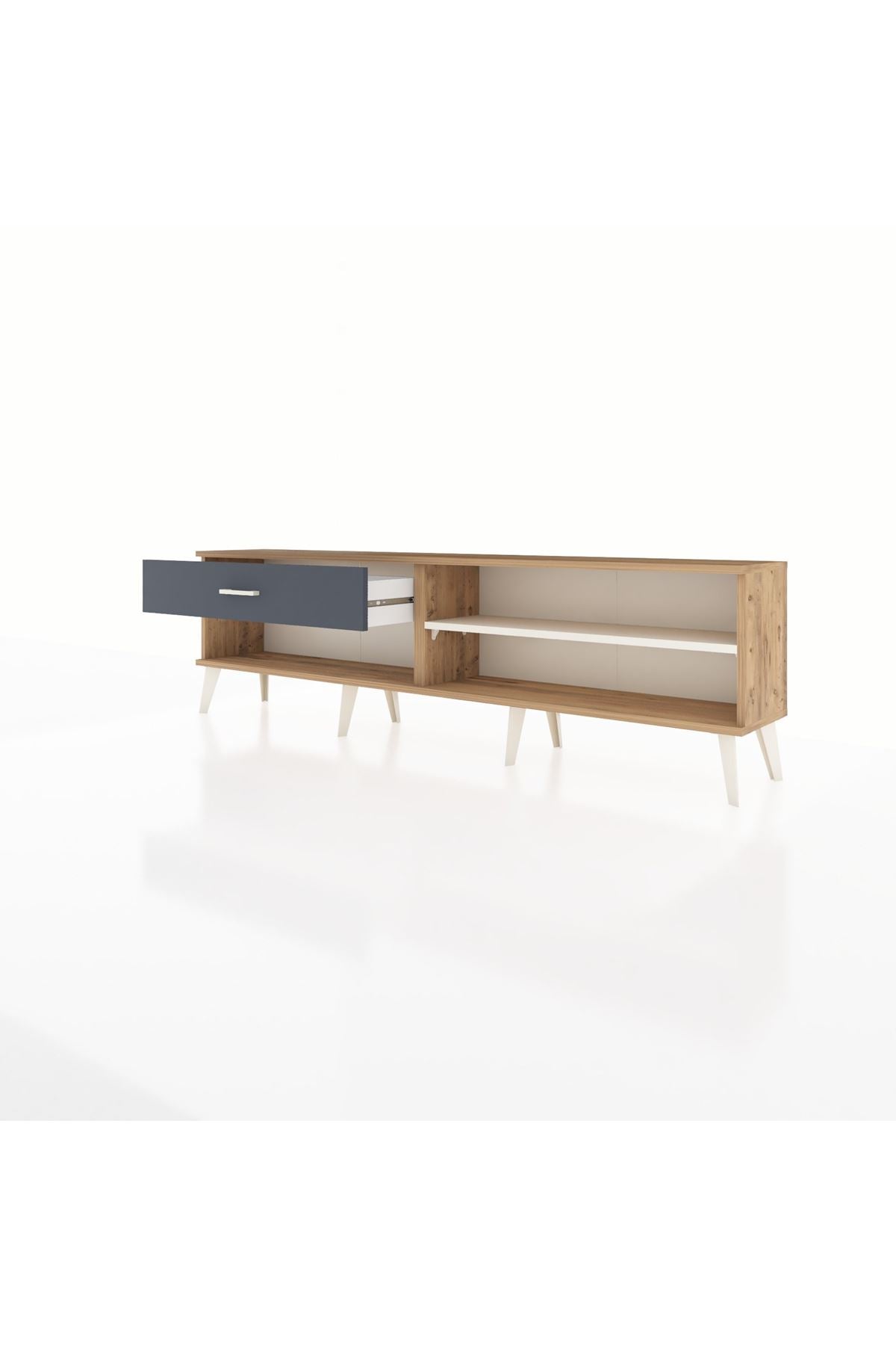 Arges TV Ünitesi Tek Raflı Tek Çekmeceli  176x30x51 Çam-Aytaşı/Antrasit