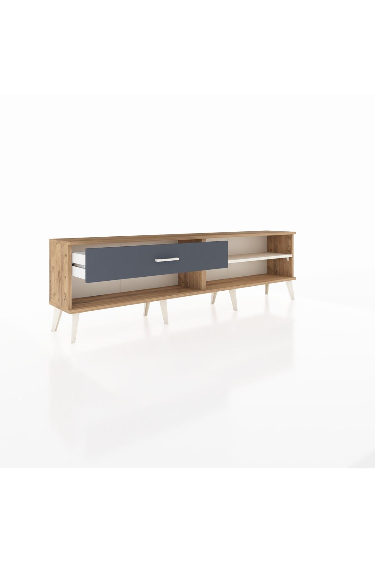 Arges TV Ünitesi Tek Raflı Tek Çekmeceli  176x30x51 Çam-Aytaşı/Antrasit