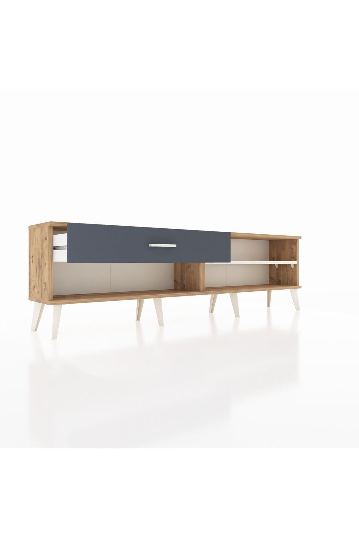 Arges TV Ünitesi Tek Raflı Tek Çekmeceli  176x30x51 Çam-Aytaşı/Antrasit