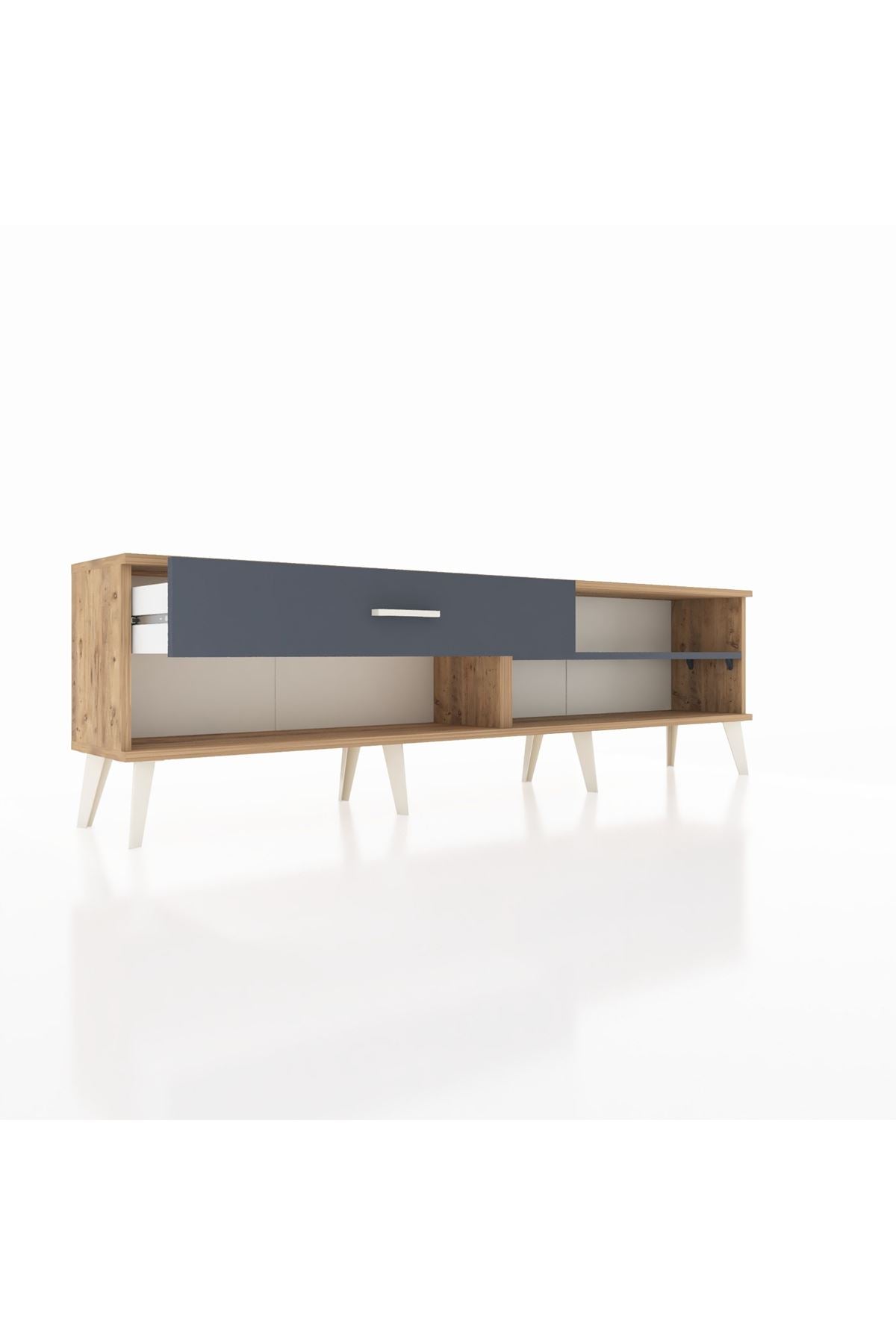 Arges TV Ünitesi Tek Raflı Tek Çekmeceli  176x30x51 Çam-Antrasit/Antrasit