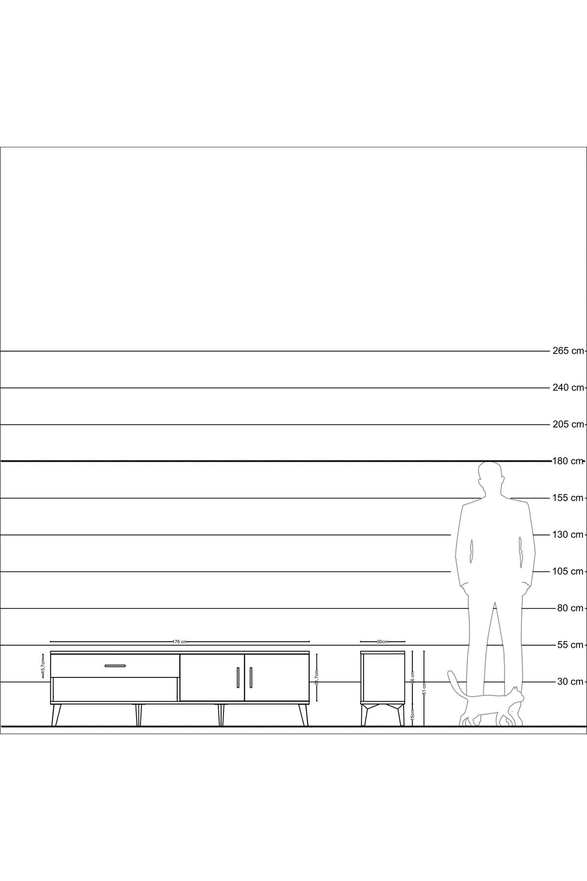 Arges TV Ünitesi Tek Raflı Tek Çekmeceli 2 Kapaklı 176x30x51 Aytaşı-Çam/Aytaşı