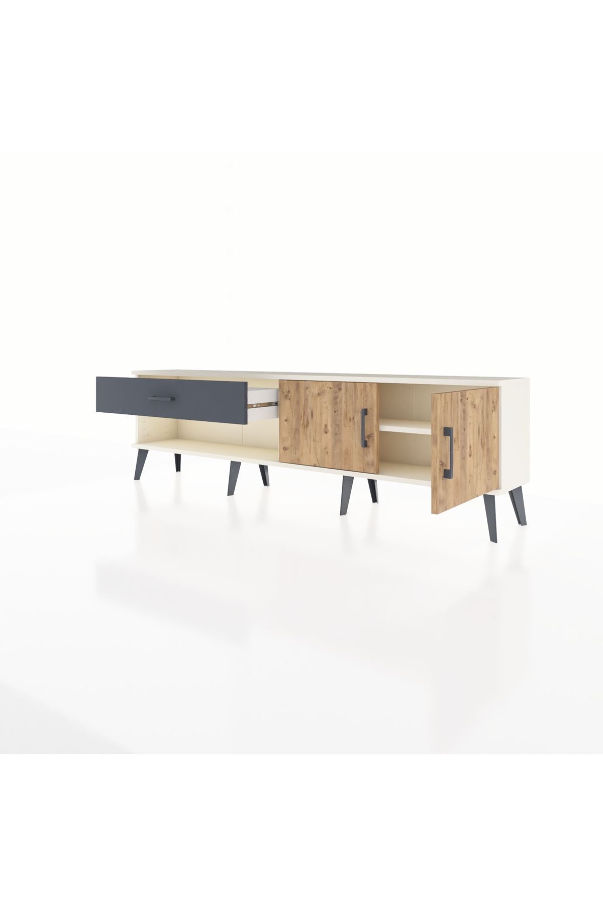 Arges TV Ünitesi Tek Raflı Tek Çekmeceli 2 Kapaklı 176x30x51 Aytaşı-Çam/Antrasit