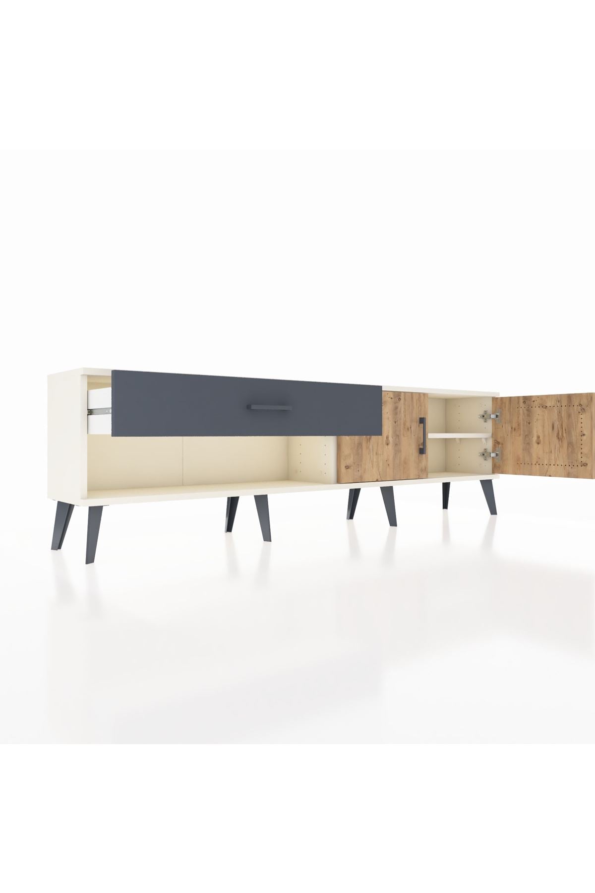 Arges TV Ünitesi Tek Raflı Tek Çekmeceli 2 Kapaklı 176x30x51 Aytaşı-Çam/Antrasit