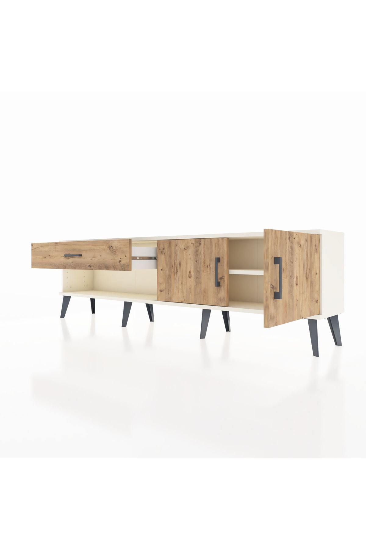 Arges TV Ünitesi Tek Raflı Tek Çekmeceli 2 Kapaklı 176x30x51 Aytaşı-Çam/Çam