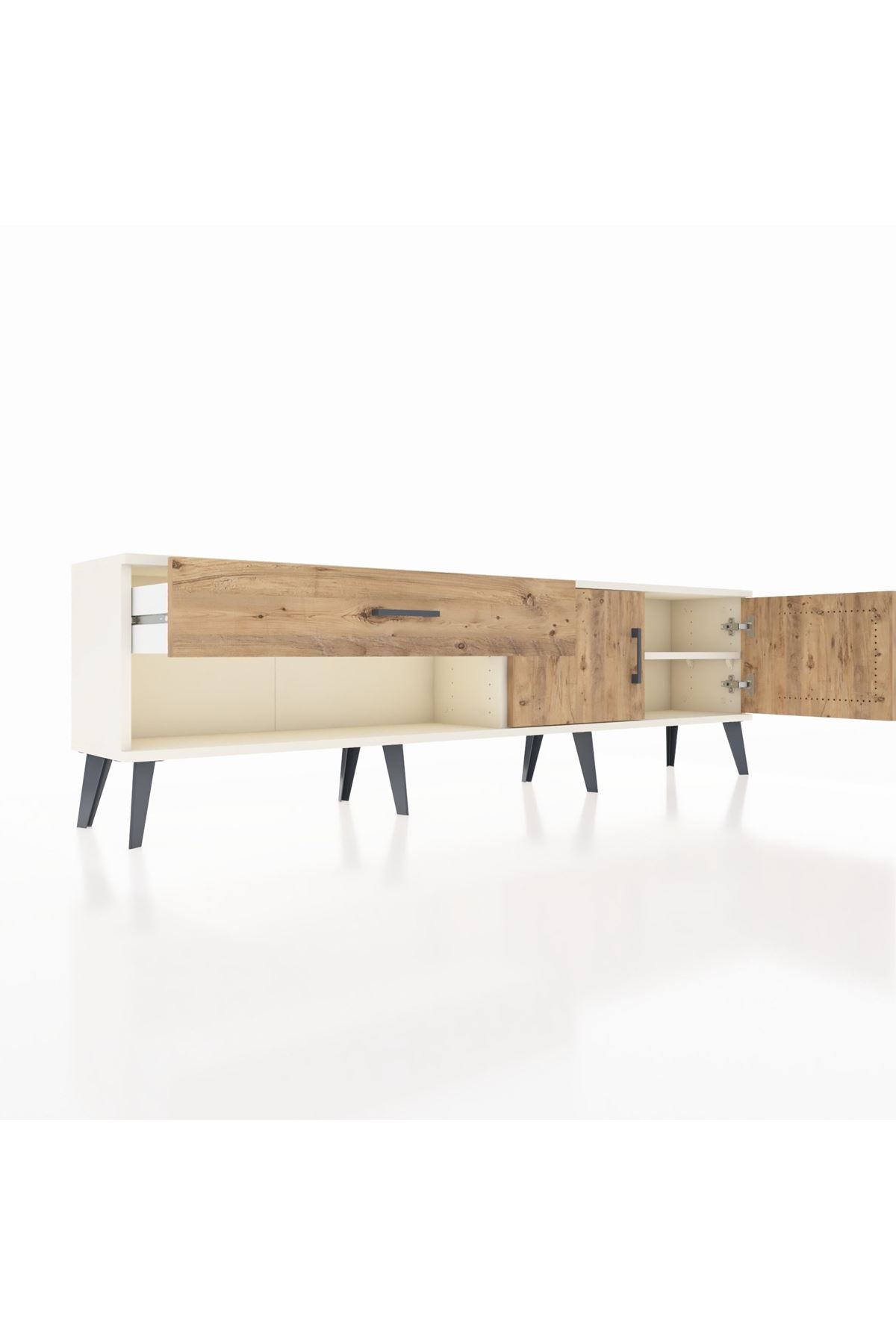 Arges TV Ünitesi Tek Raflı Tek Çekmeceli 2 Kapaklı 176x30x51 Aytaşı-Çam/Çam