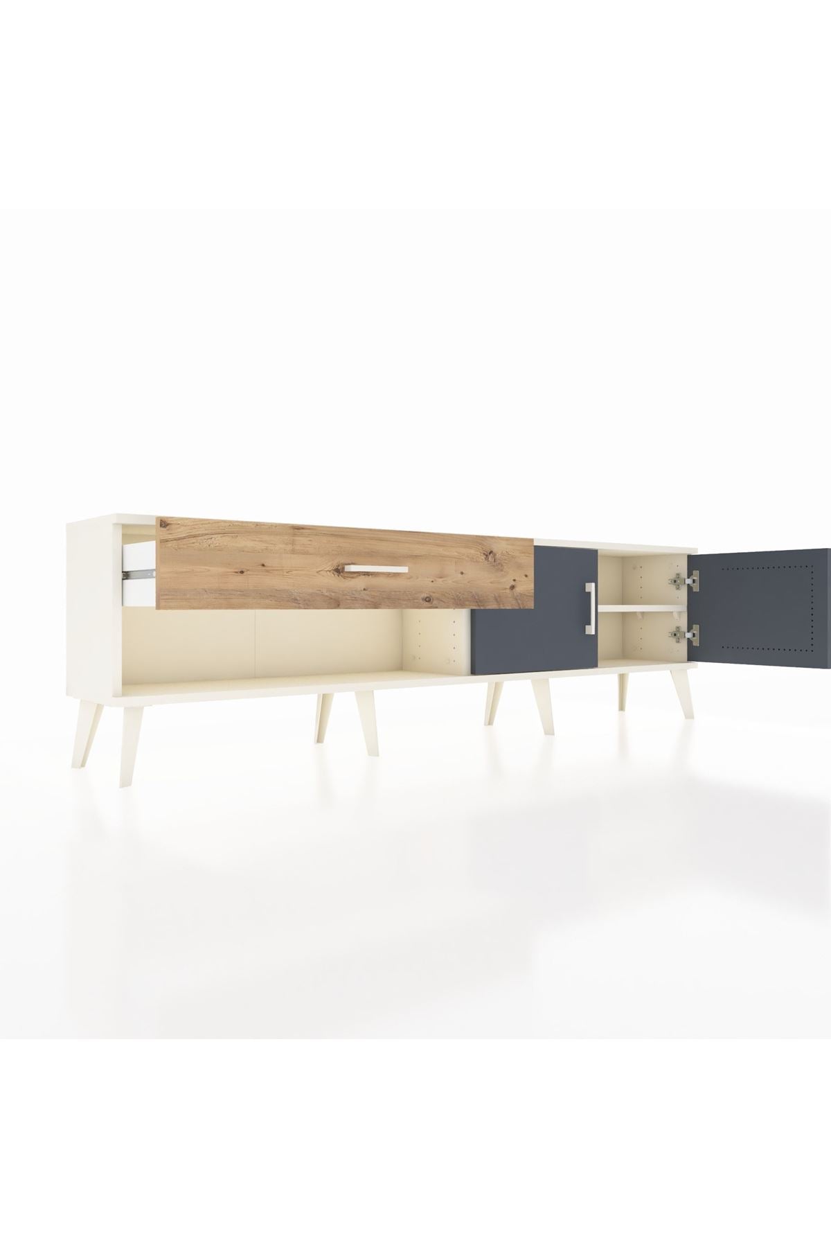 Arges TV Ünitesi Tek Raflı Tek Çekmeceli 2 Kapaklı 176x30x51 Aytaşı-Antrasit/Çam