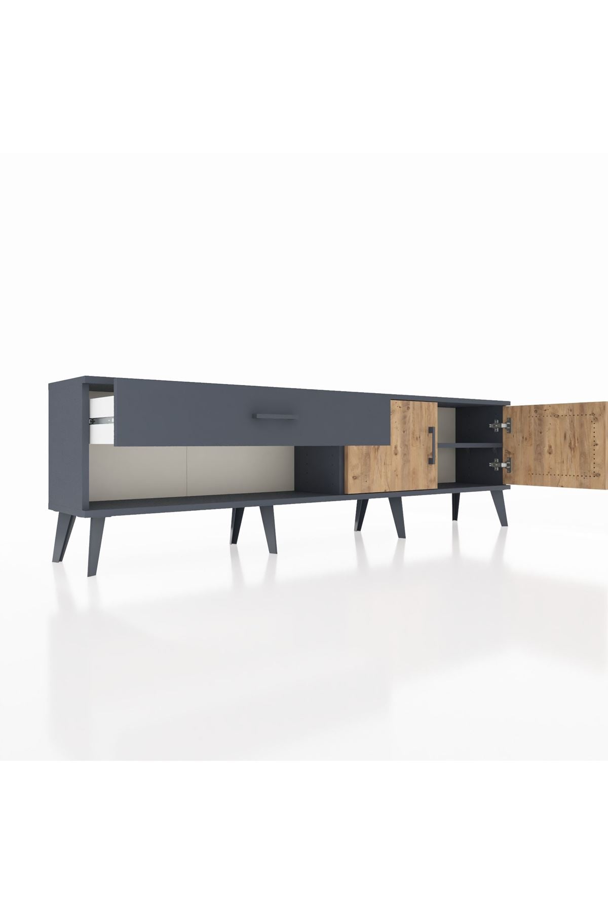 Arges TV Ünitesi Tek Raflı Tek Çekmeceli 2 Kapaklı 176x30x51 Antrasit-Çam/Antrasit