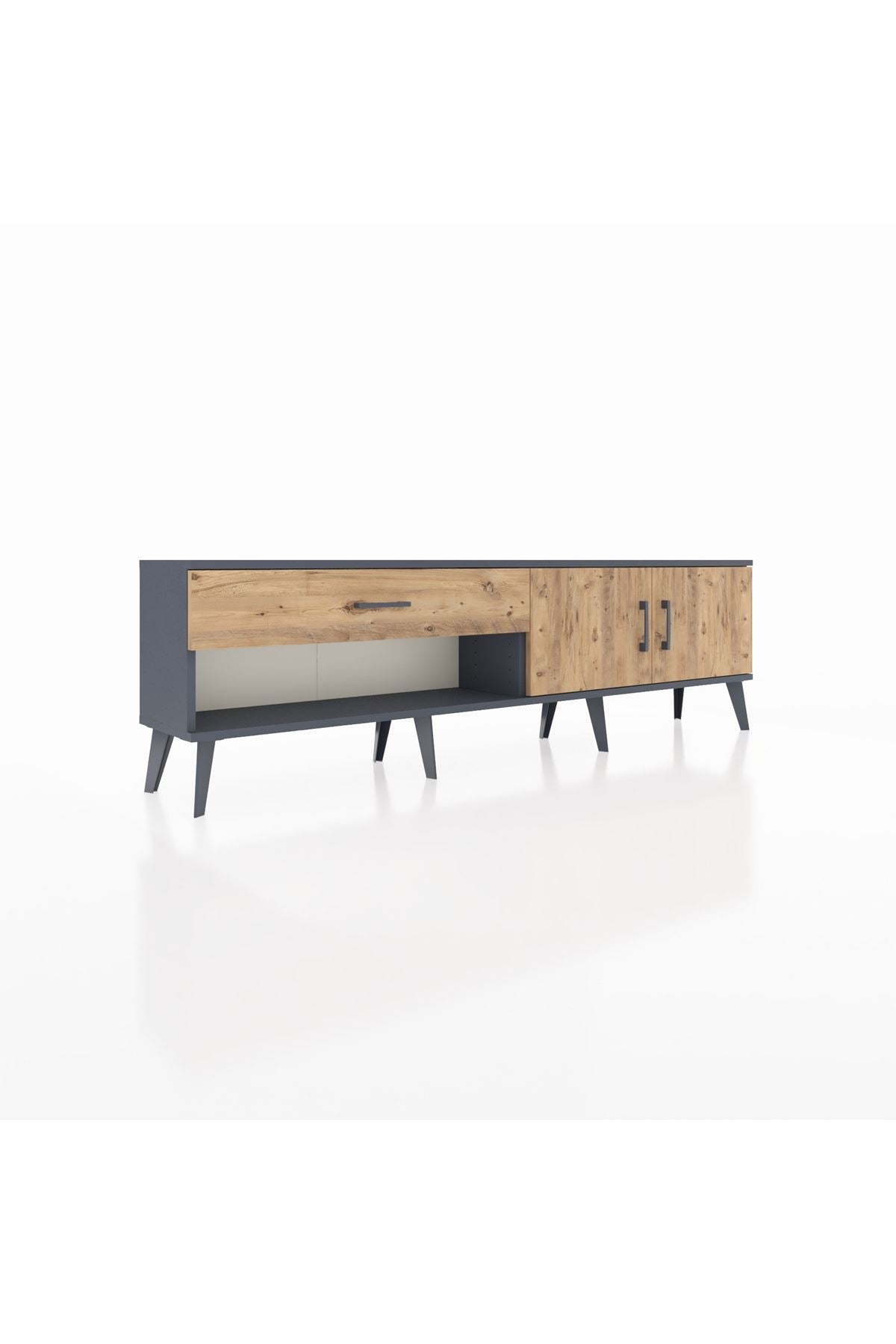 Arges TV Ünitesi Tek Raflı Tek Çekmeceli 2 Kapaklı 176x30x51 Antrasit-Çam/Çam