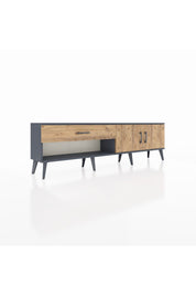 Arges TV Ünitesi Tek Raflı Tek Çekmeceli 2 Kapaklı 176x30x51 Antrasit-Çam/Çam