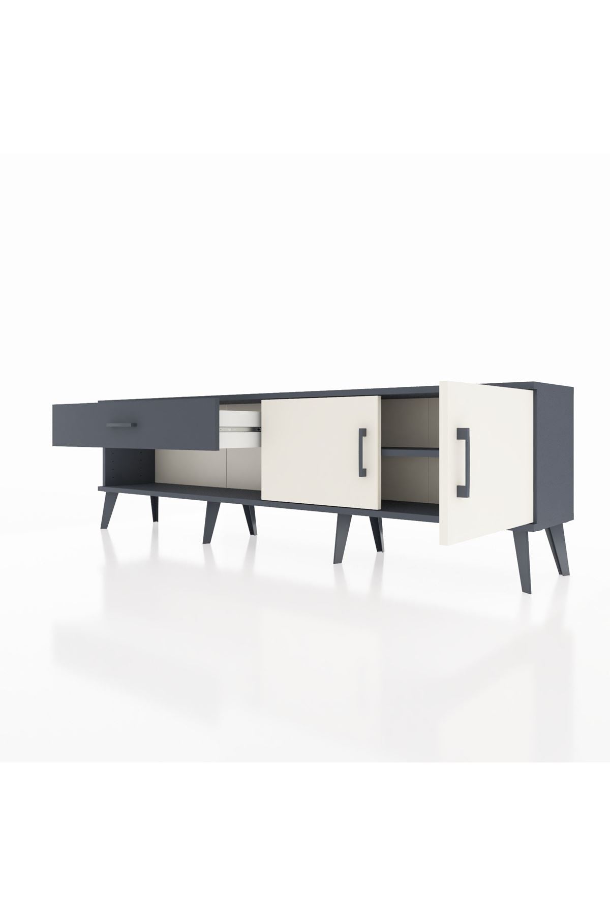 Arges TV Ünitesi Tek Raflı Tek Çekmeceli 2 Kapaklı 176x30x51 Antrasit-Aytaşı/Antrasit