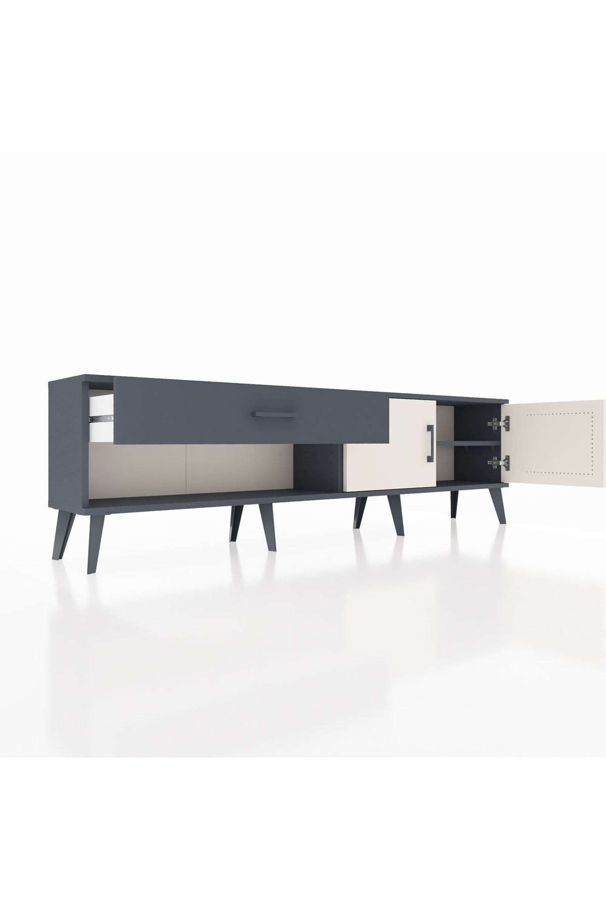 Arges TV Ünitesi Tek Raflı Tek Çekmeceli 2 Kapaklı 176x30x51 Antrasit-Aytaşı/Antrasit