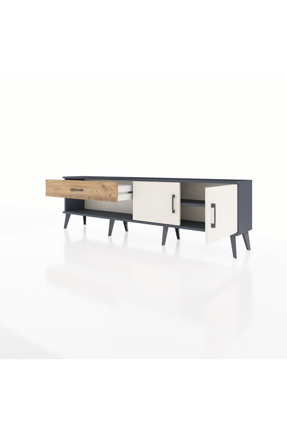 Arges TV Ünitesi Tek Raflı Tek Çekmeceli 2 Kapaklı 176x30x51 Antrasit-Aytaşı/Çam