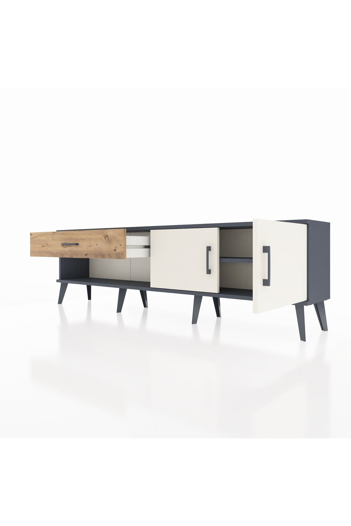 Arges TV Ünitesi Tek Raflı Tek Çekmeceli 2 Kapaklı 176x30x51 Antrasit-Aytaşı/Çam