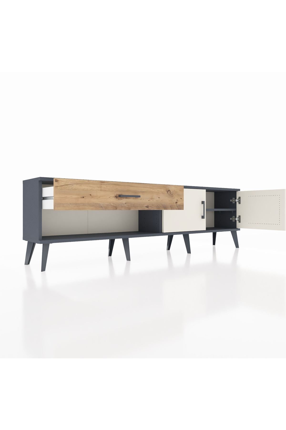 Arges TV Ünitesi Tek Raflı Tek Çekmeceli 2 Kapaklı 176x30x51 Antrasit-Aytaşı/Çam