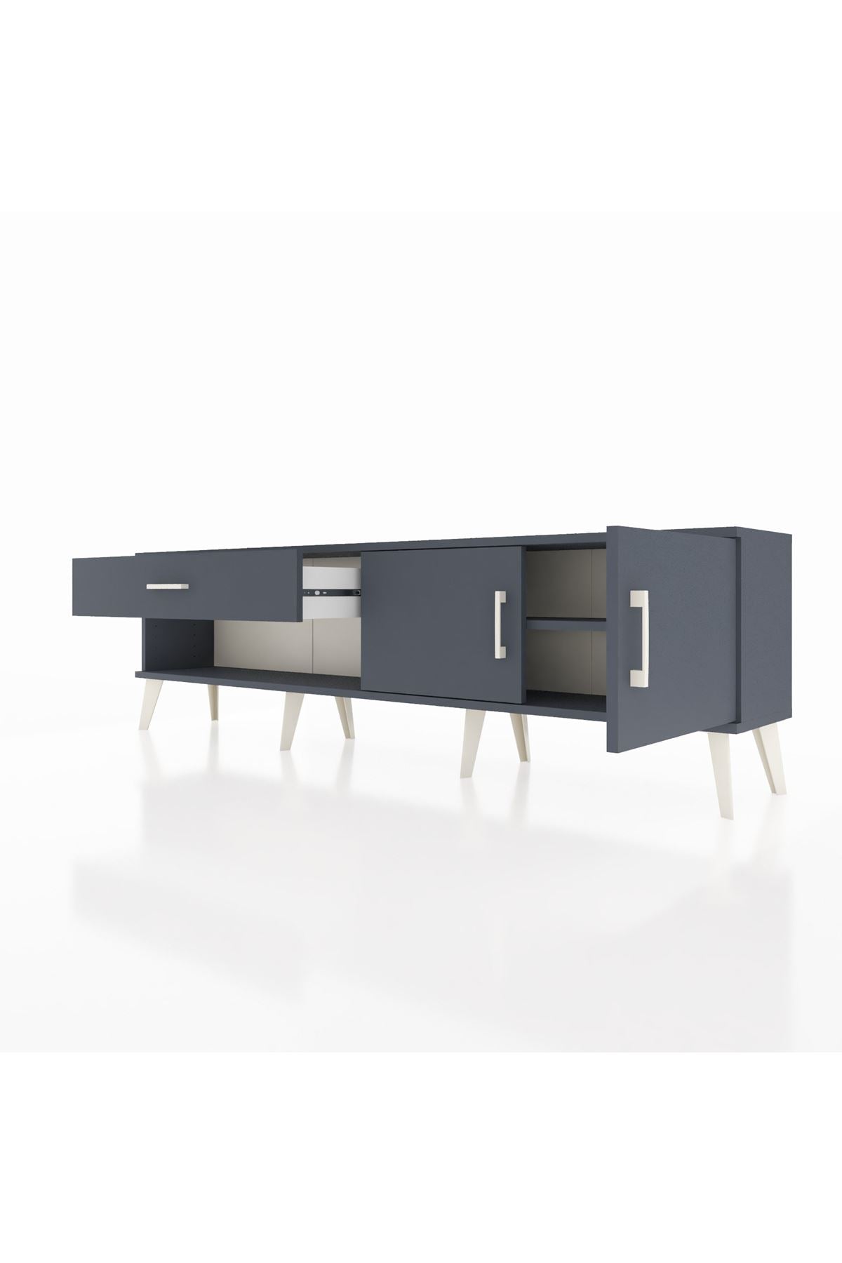 Arges TV Ünitesi Tek Raflı Tek Çekmeceli 2 Kapaklı 176x30x51 Antrasit-Antrasit/Antrasit