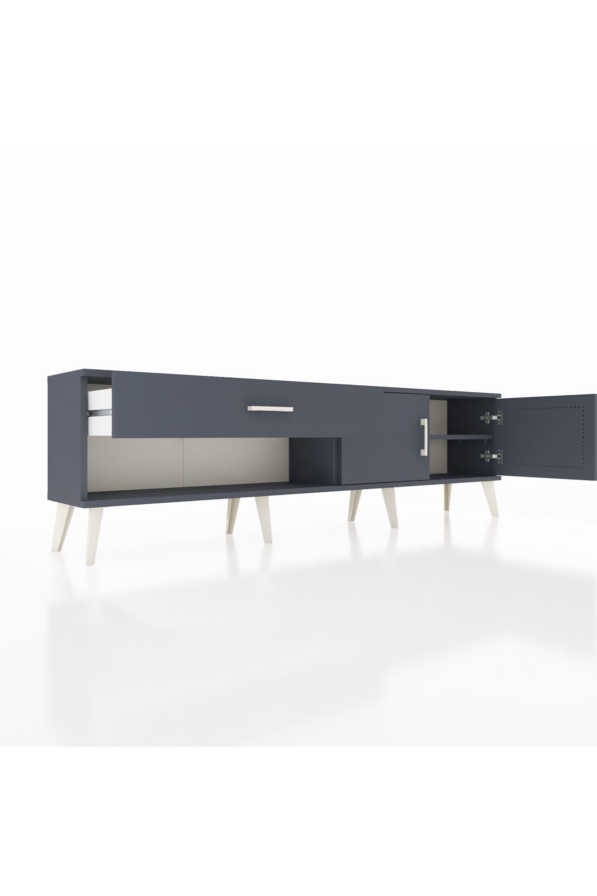 Arges TV Ünitesi Tek Raflı Tek Çekmeceli 2 Kapaklı 176x30x51 Antrasit-Antrasit/Antrasit