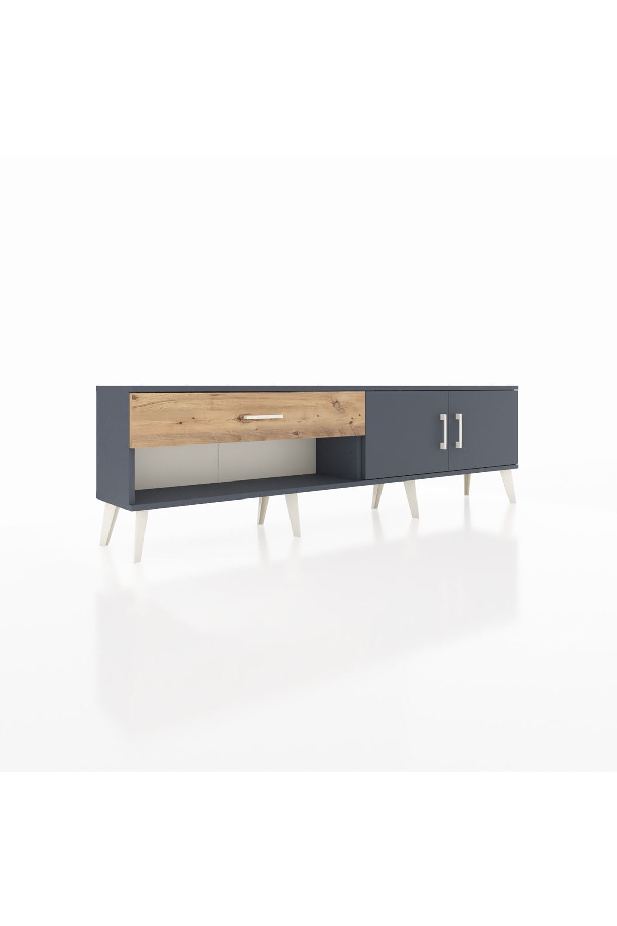 Arges TV Ünitesi Tek Raflı Tek Çekmeceli 2 Kapaklı 176x30x51 Antrasit-Antrasit/Çam