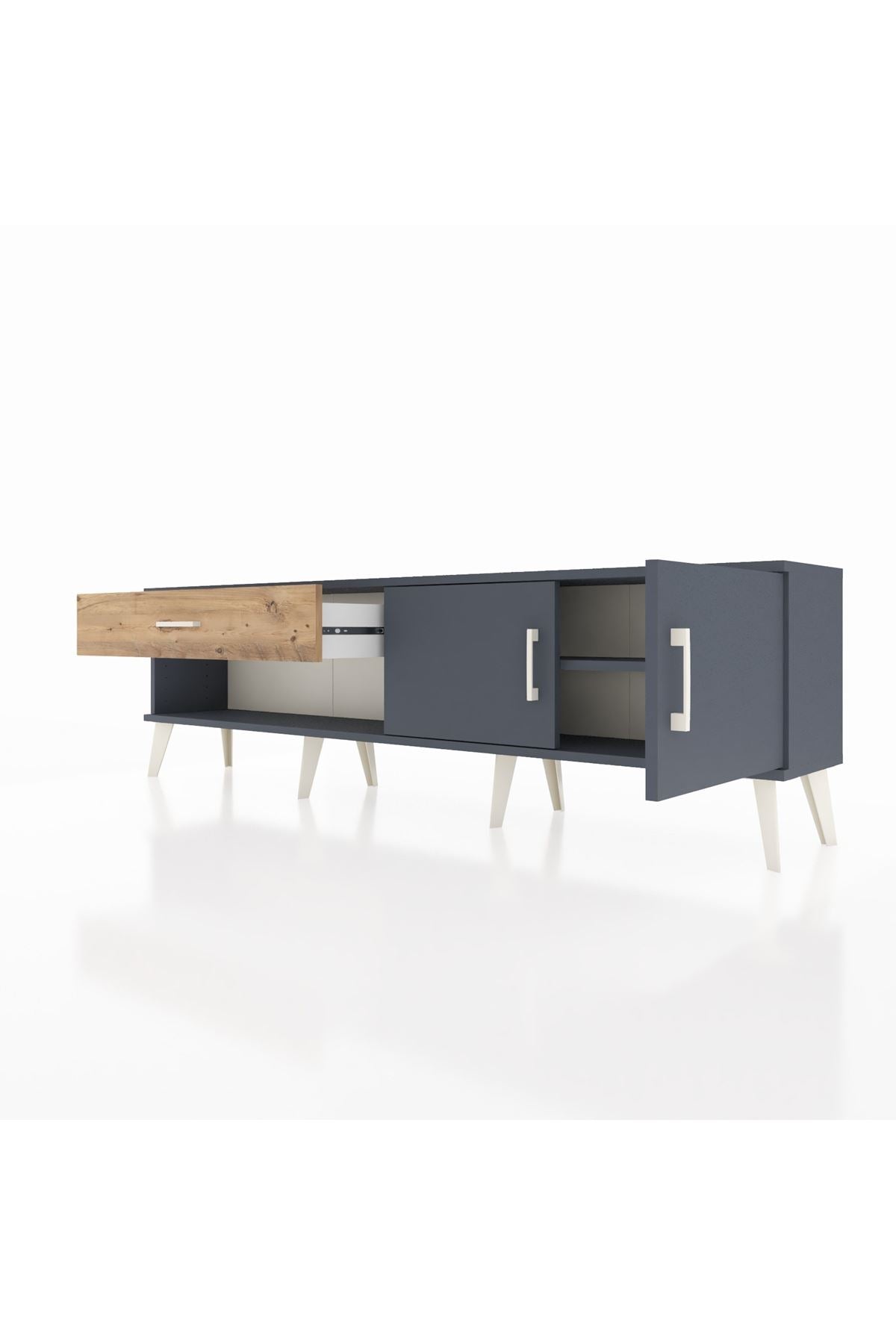 Arges TV Ünitesi Tek Raflı Tek Çekmeceli 2 Kapaklı 176x30x51 Antrasit-Antrasit/Çam