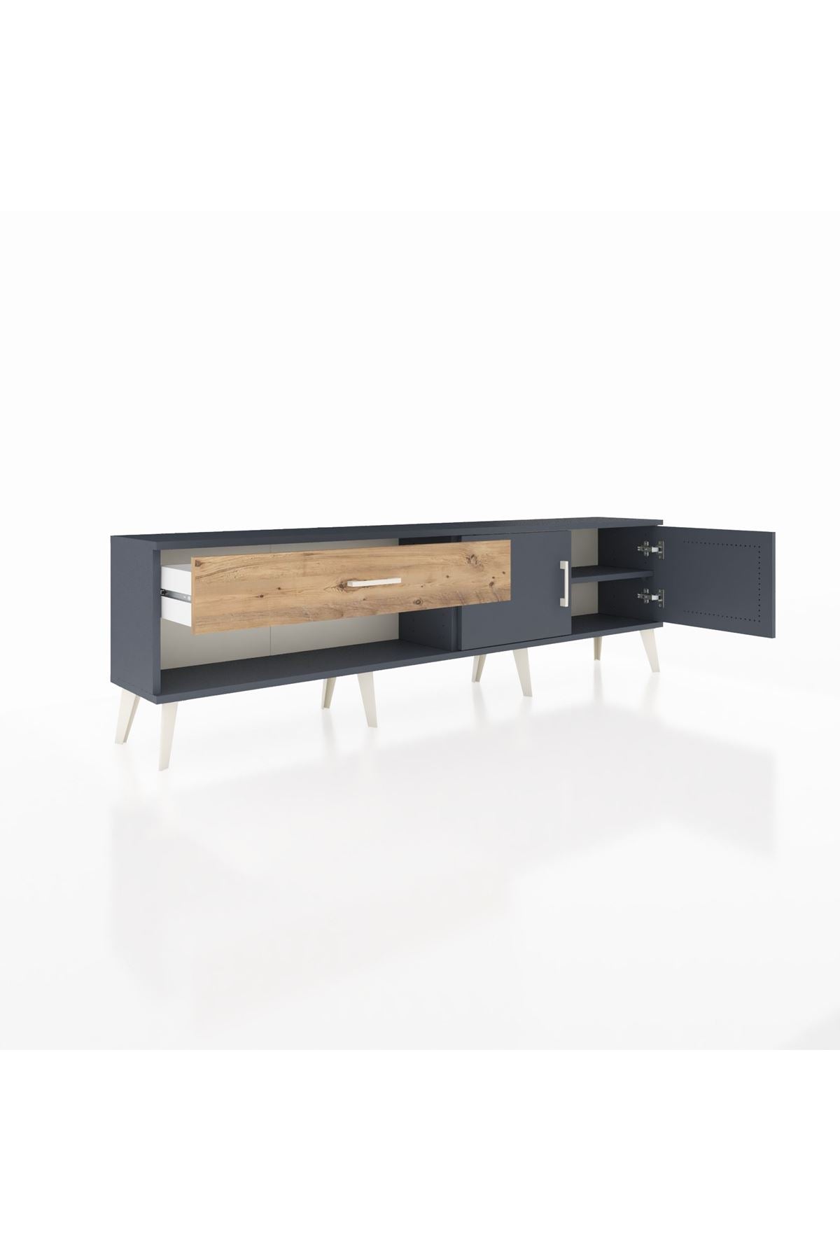 Arges TV Ünitesi Tek Raflı Tek Çekmeceli 2 Kapaklı 176x30x51 Antrasit-Antrasit/Çam