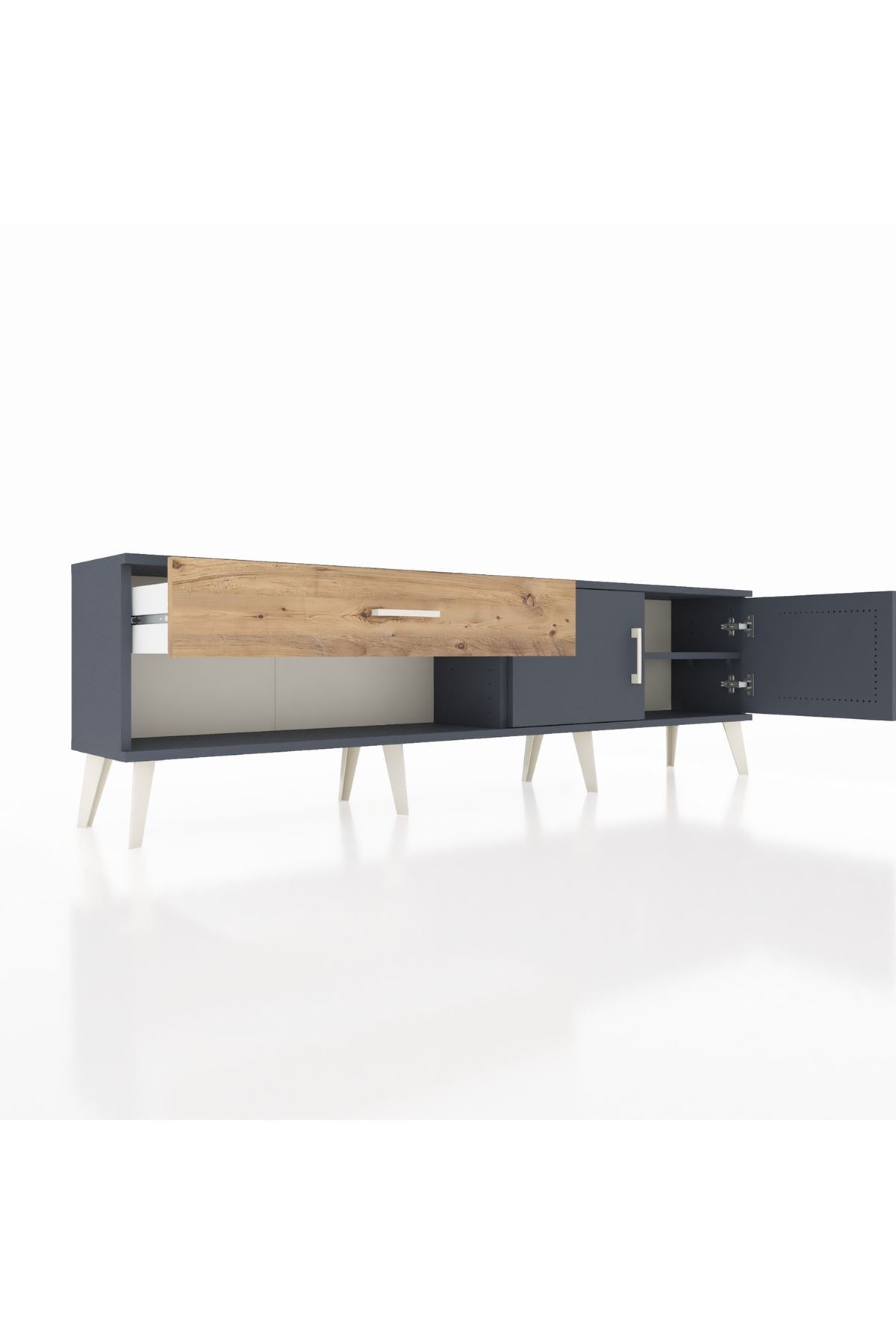 Arges TV Ünitesi Tek Raflı Tek Çekmeceli 2 Kapaklı 176x30x51 Antrasit-Antrasit/Çam