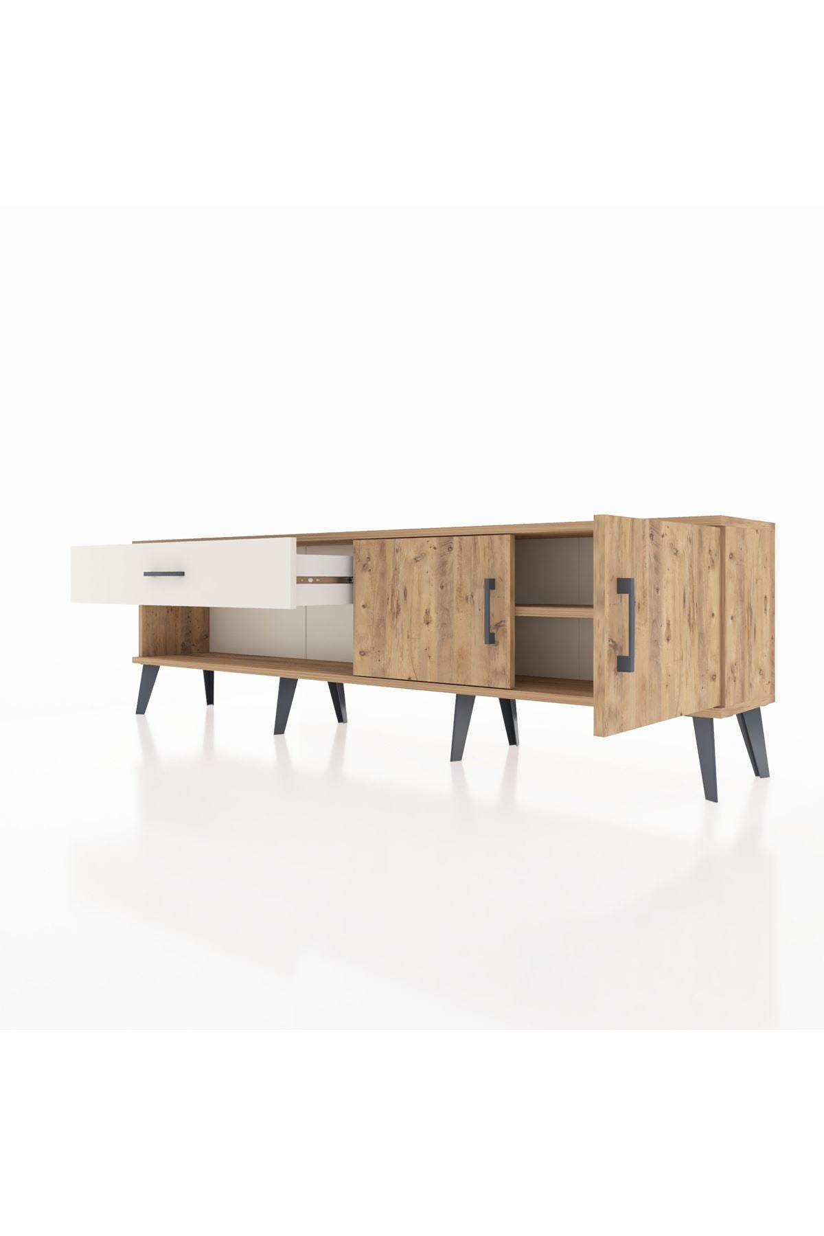 Arges TV Ünitesi Tek Raflı Tek Çekmeceli 2 Kapaklı 176x30x51 Çam-Çam/Aytaşı