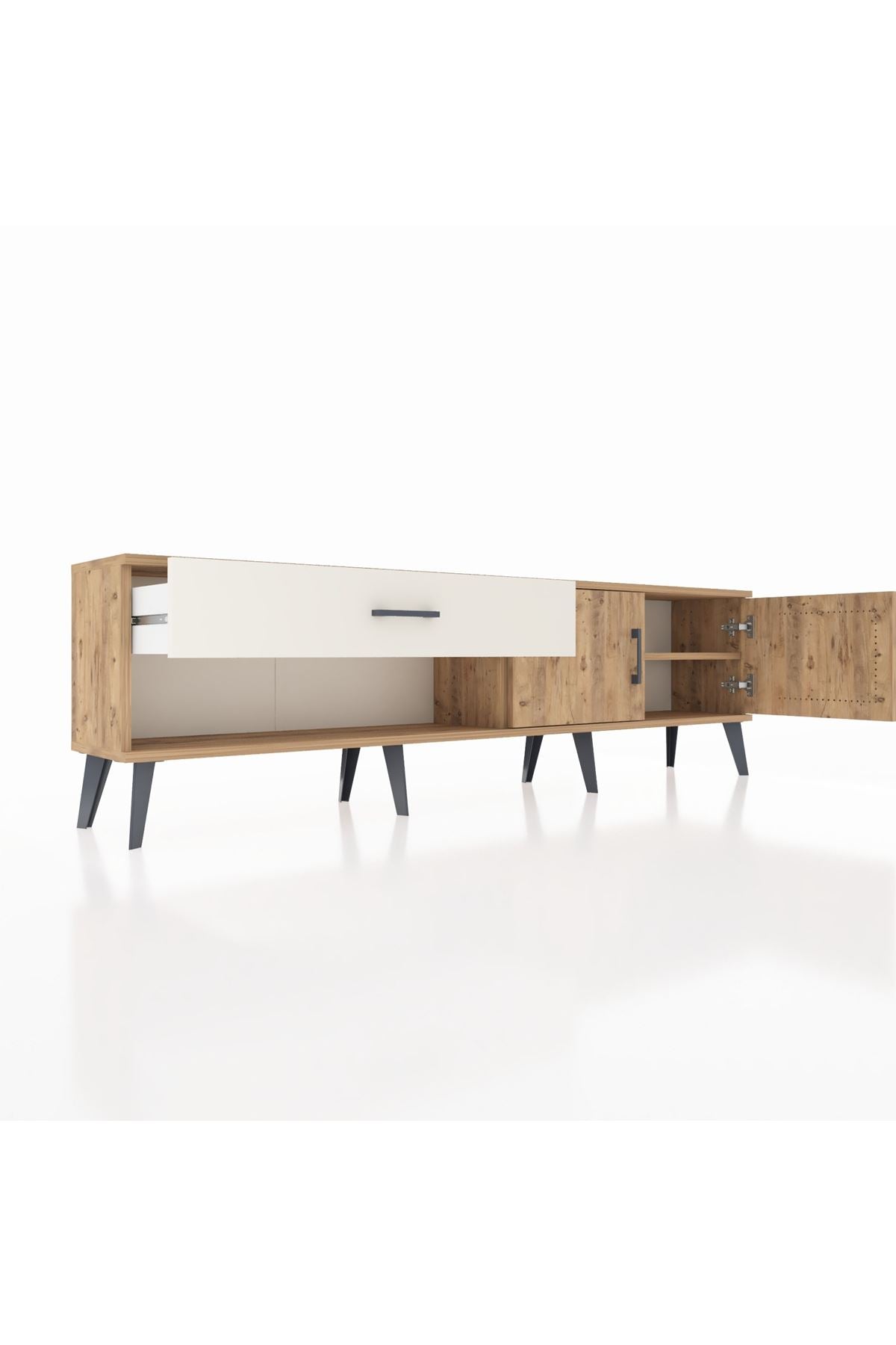 Arges TV Ünitesi Tek Raflı Tek Çekmeceli 2 Kapaklı 176x30x51 Çam-Çam/Aytaşı