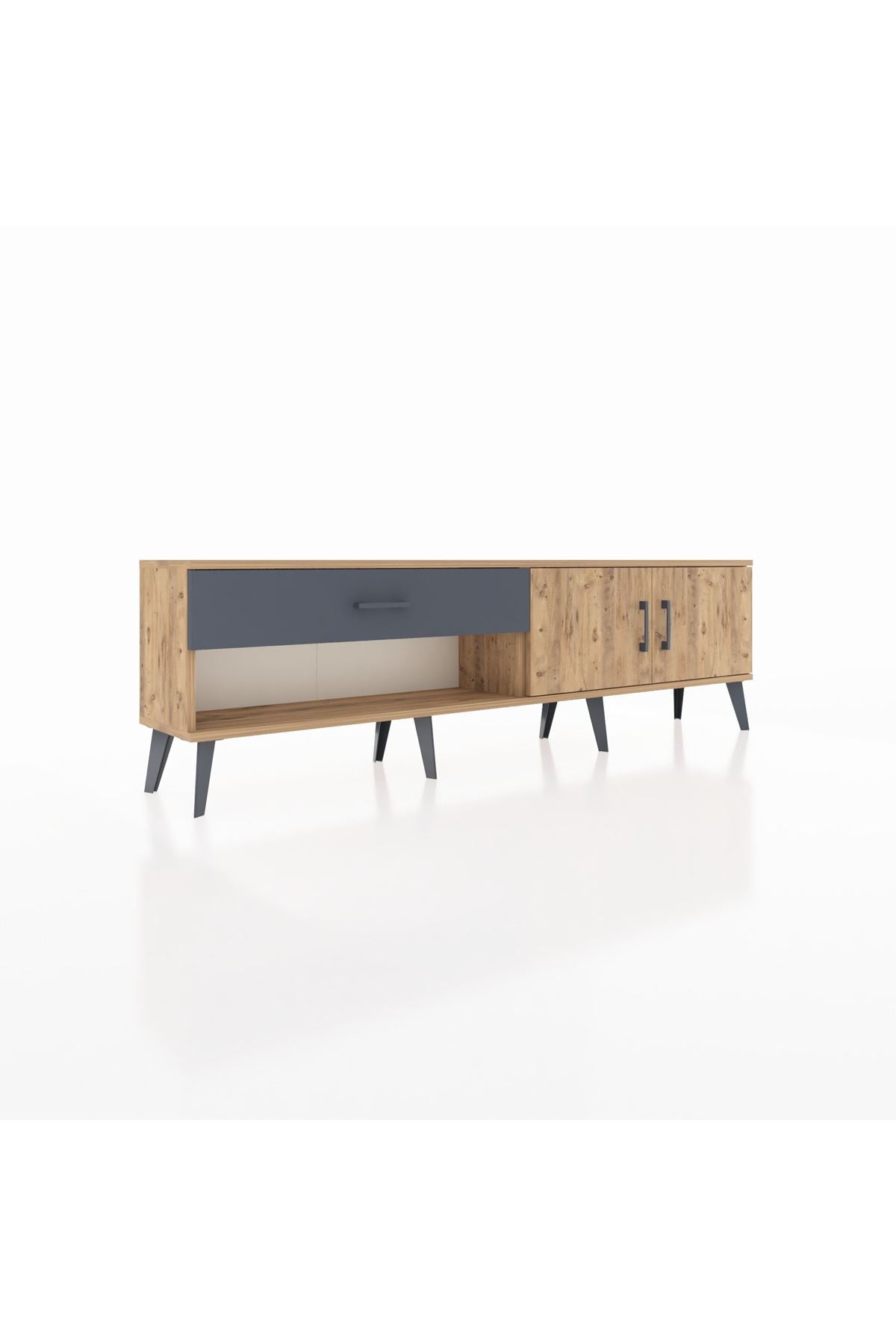 Arges TV Ünitesi Tek Raflı Tek Çekmeceli 2 Kapaklı 176x30x51 Çam-Çam/Antrasit