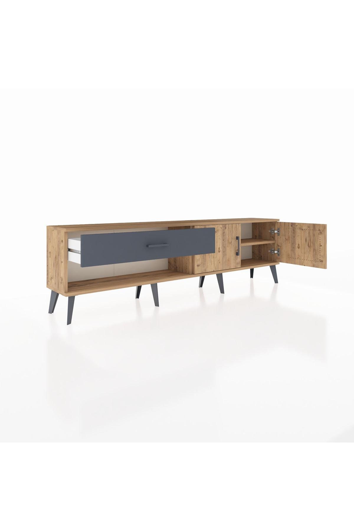 Arges TV Ünitesi Tek Raflı Tek Çekmeceli 2 Kapaklı 176x30x51 Çam-Çam/Antrasit