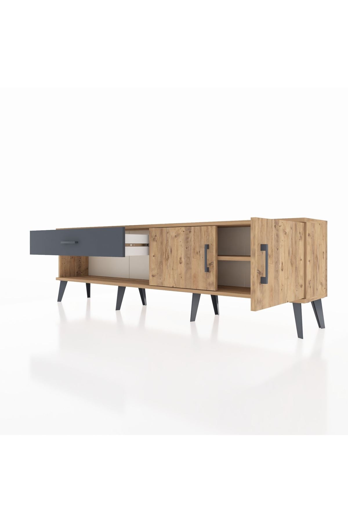 Arges TV Ünitesi Tek Raflı Tek Çekmeceli 2 Kapaklı 176x30x51 Çam-Çam/Antrasit