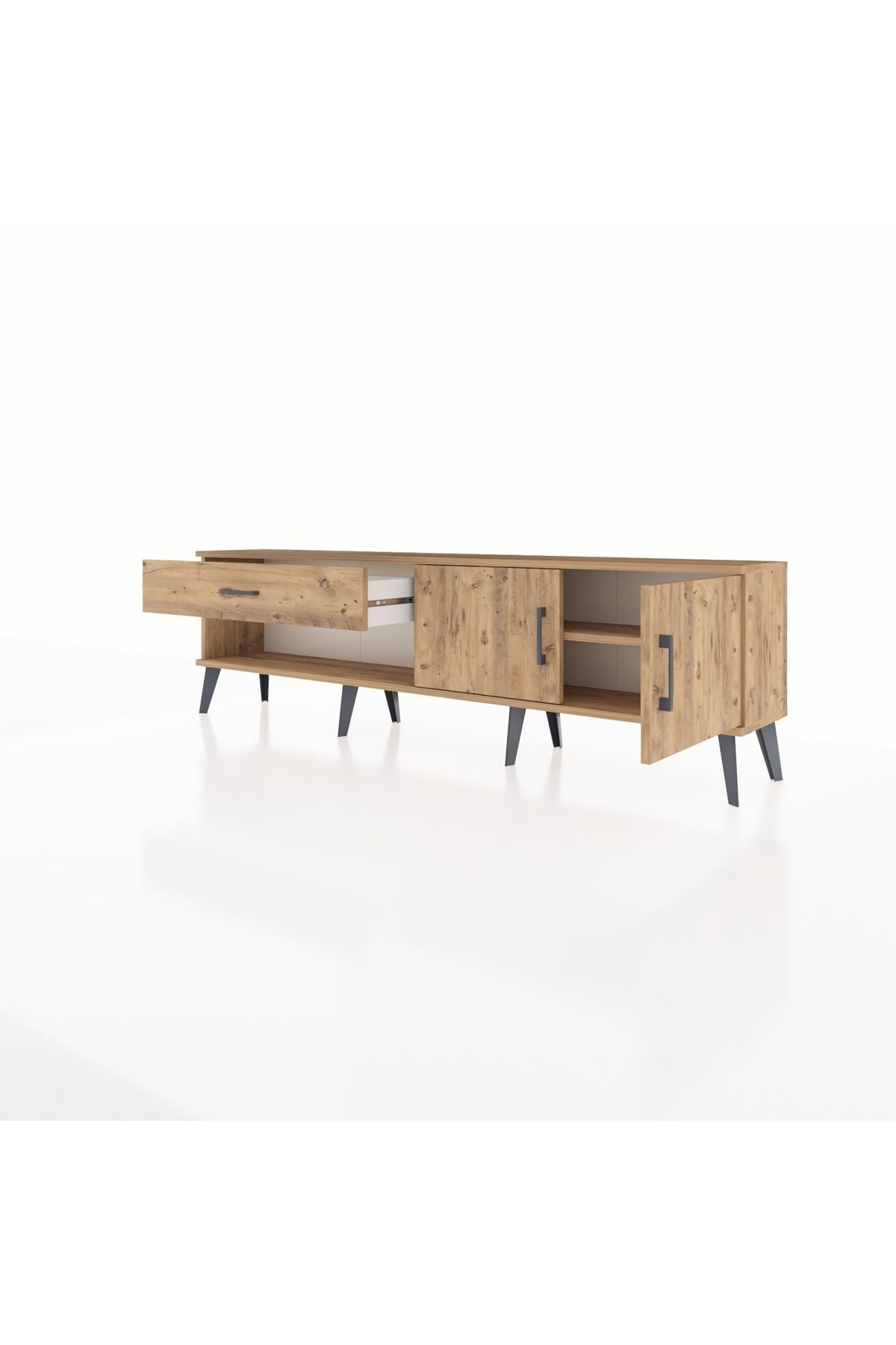 Arges TV Ünitesi Tek Raflı Tek Çekmeceli 2 Kapaklı 176x30x51 Çam-Çam/Çam