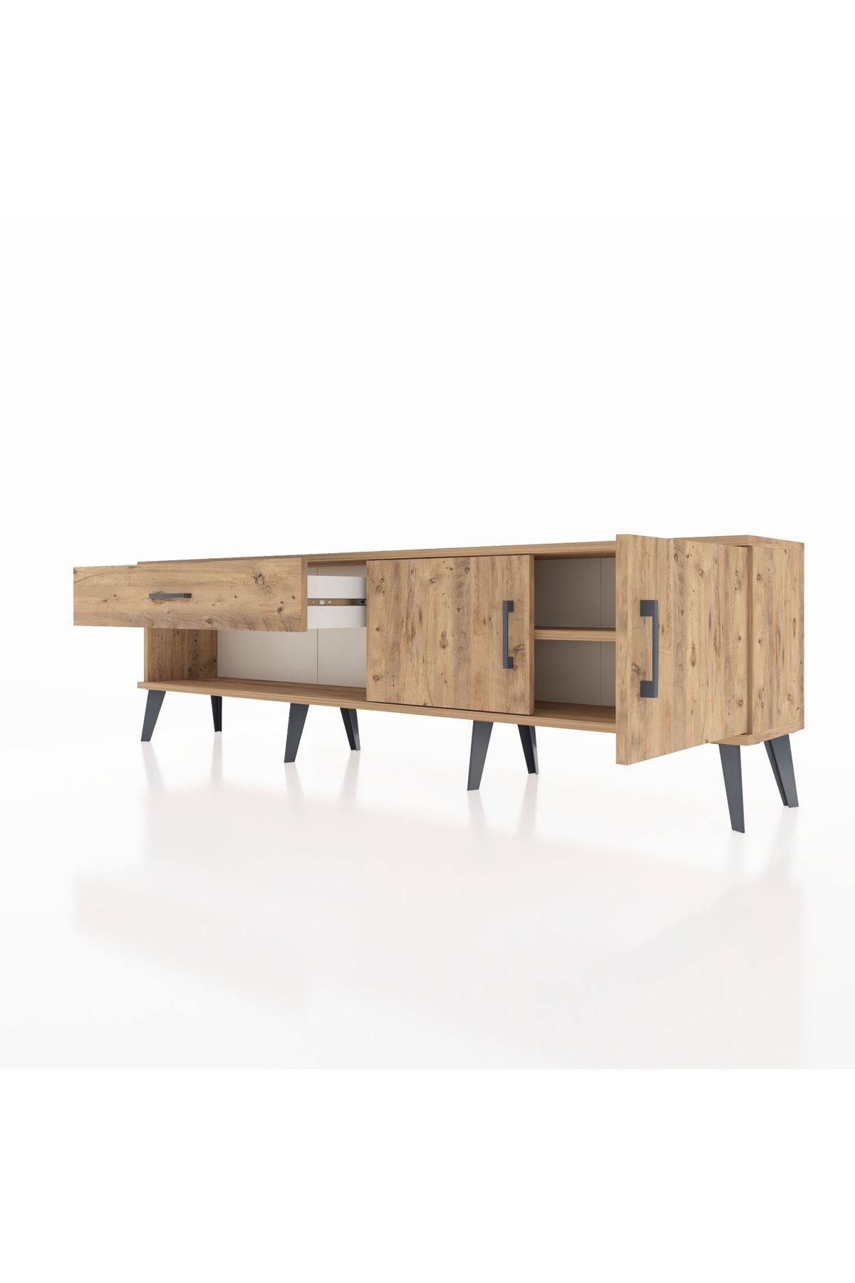 Arges TV Ünitesi Tek Raflı Tek Çekmeceli 2 Kapaklı 176x30x51 Çam-Çam/Çam