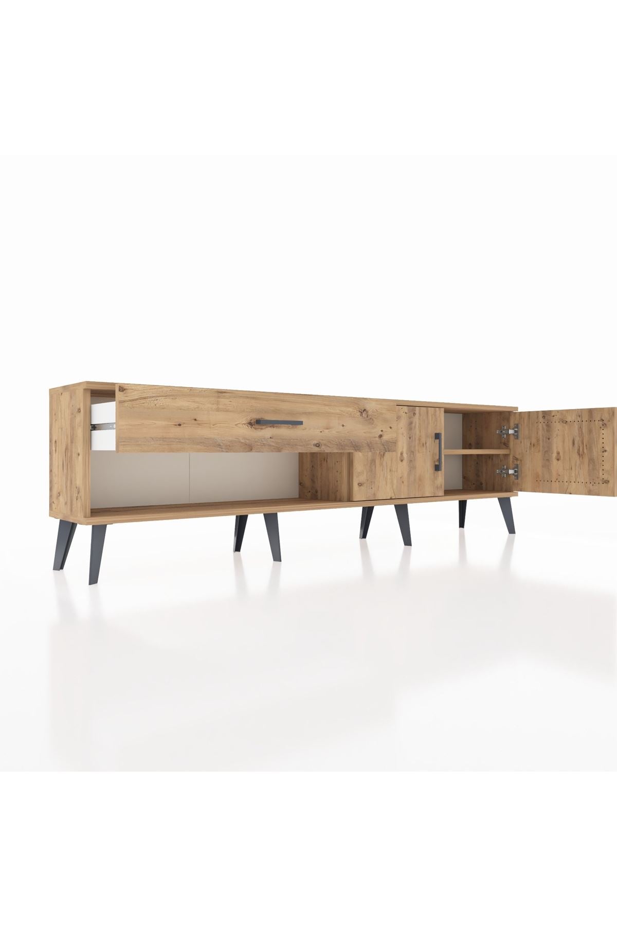 Arges TV Ünitesi Tek Raflı Tek Çekmeceli 2 Kapaklı 176x30x51 Çam-Çam/Çam