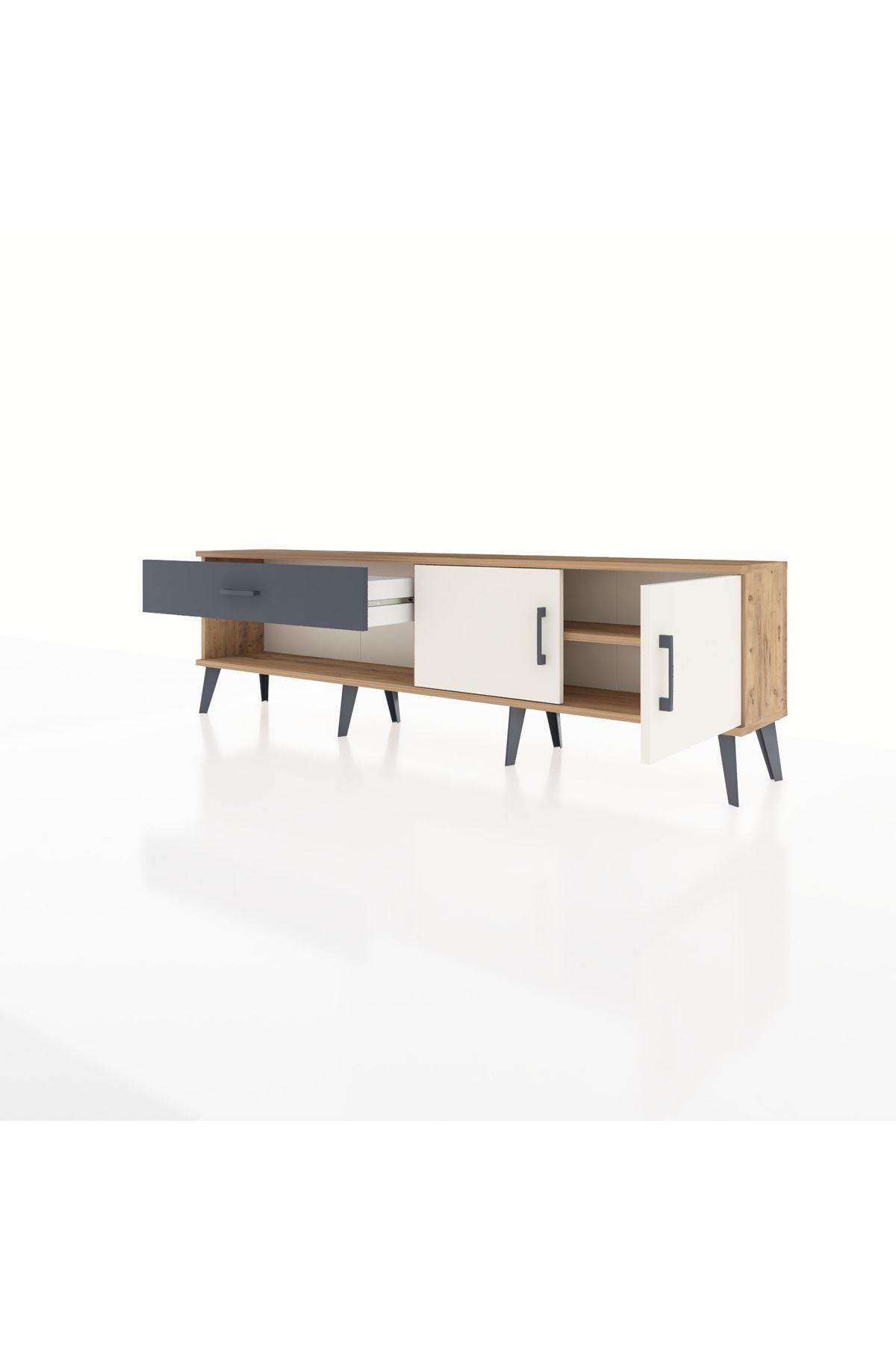 Arges TV Ünitesi Tek Raflı Tek Çekmeceli 2 Kapaklı 176x30x51 Çam-Aytaşı/Antrasit