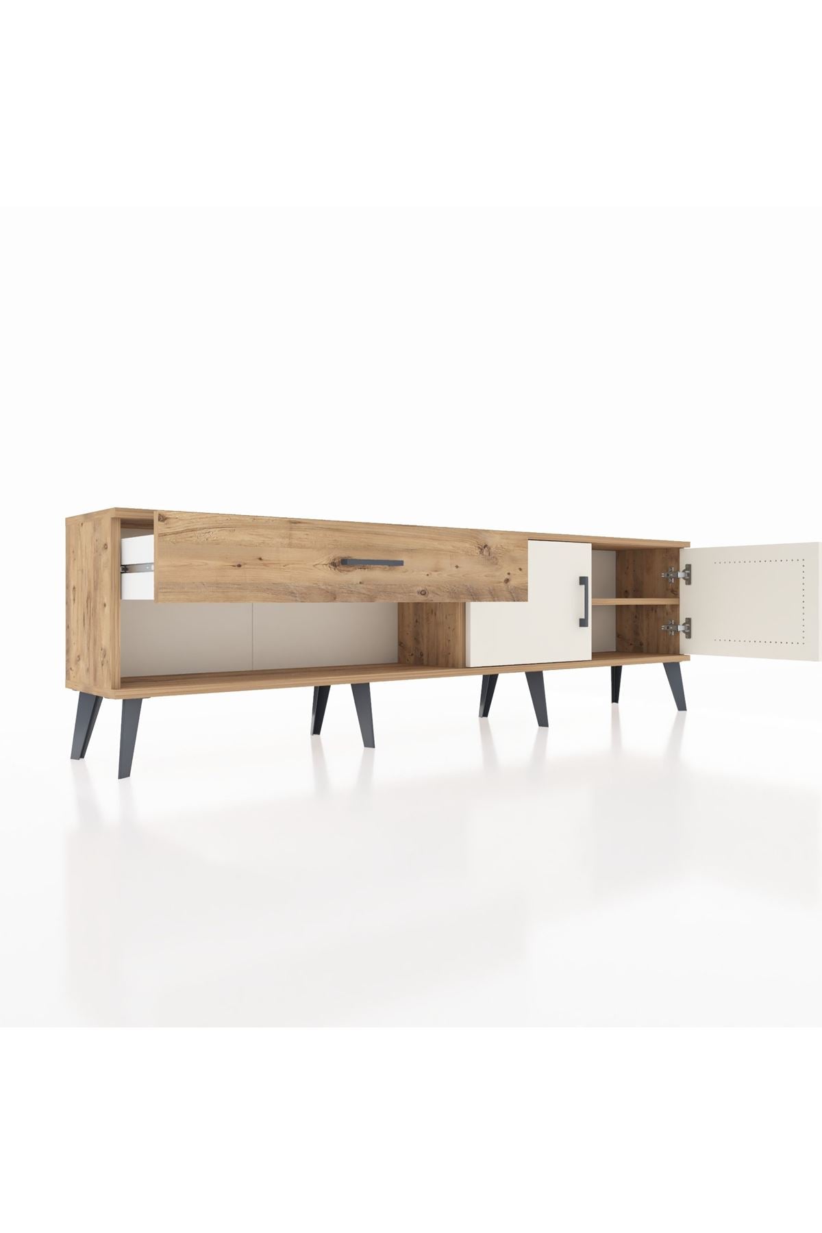 Arges TV Ünitesi Tek Raflı Tek Çekmeceli 2 Kapaklı 176x30x51 Çam-Aytaşı/Çam