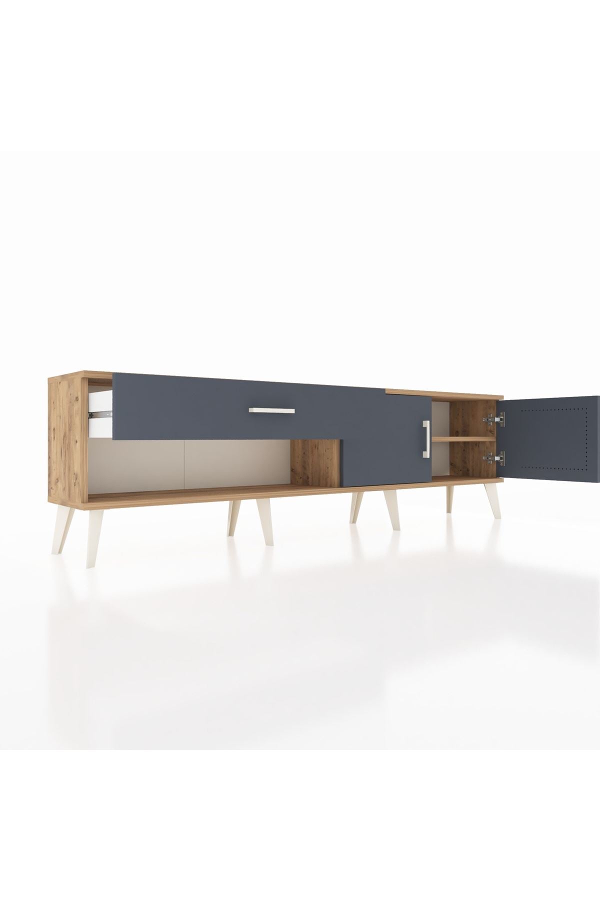 Arges TV Ünitesi Tek Raflı Tek Çekmeceli 2 Kapaklı 176x30x51 Çam-Antrasit/Antrasit