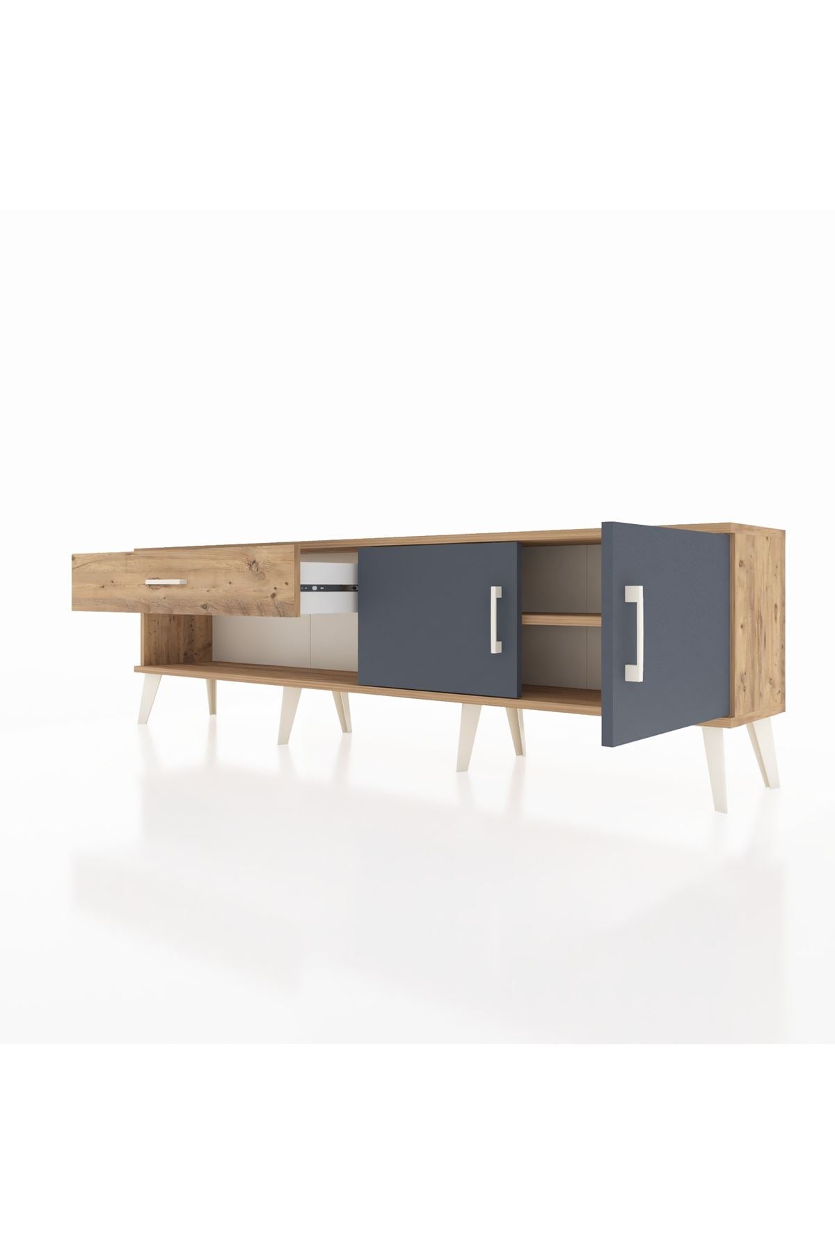 Arges TV Ünitesi Tek Raflı Tek Çekmeceli 2 Kapaklı 176x30x51 Çam-Antrasit/Çam